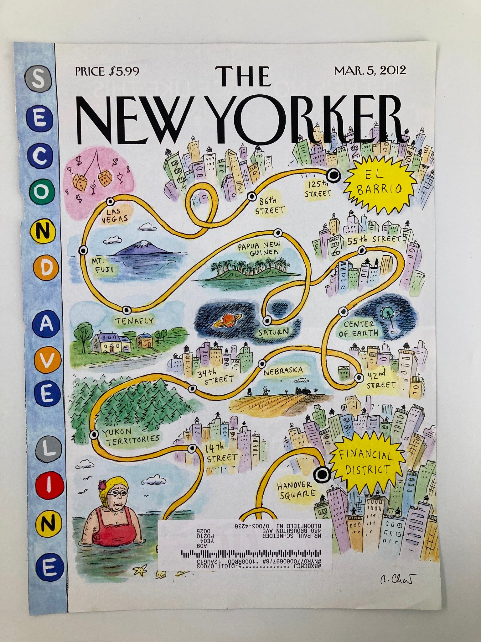 COVER ONLY The New Yorker March 5 2012 Second Avenue Line by Roz Chast