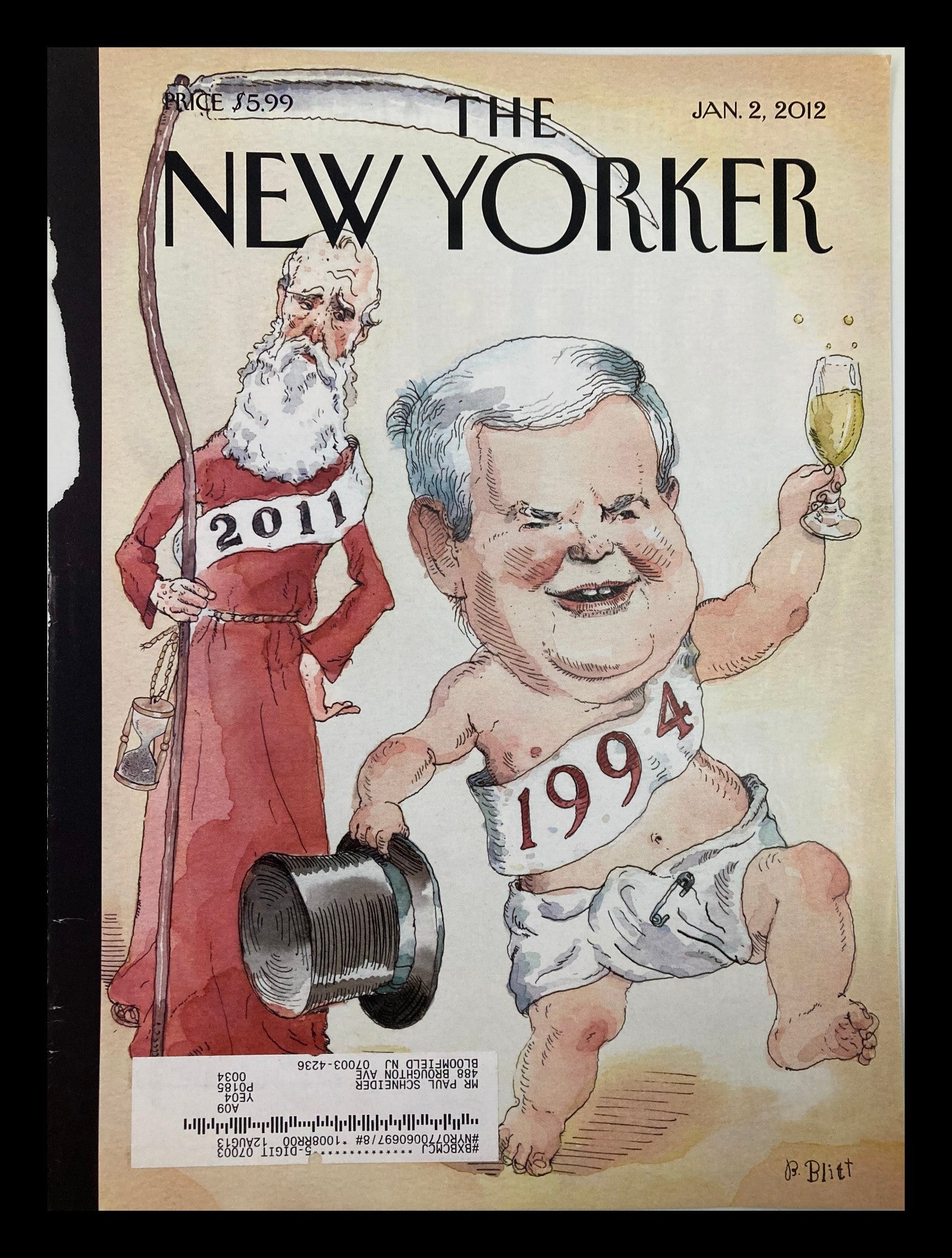 COVER ONLY The New Yorker January 2 2012 Deja Vu All Over Again by Barry Blitt