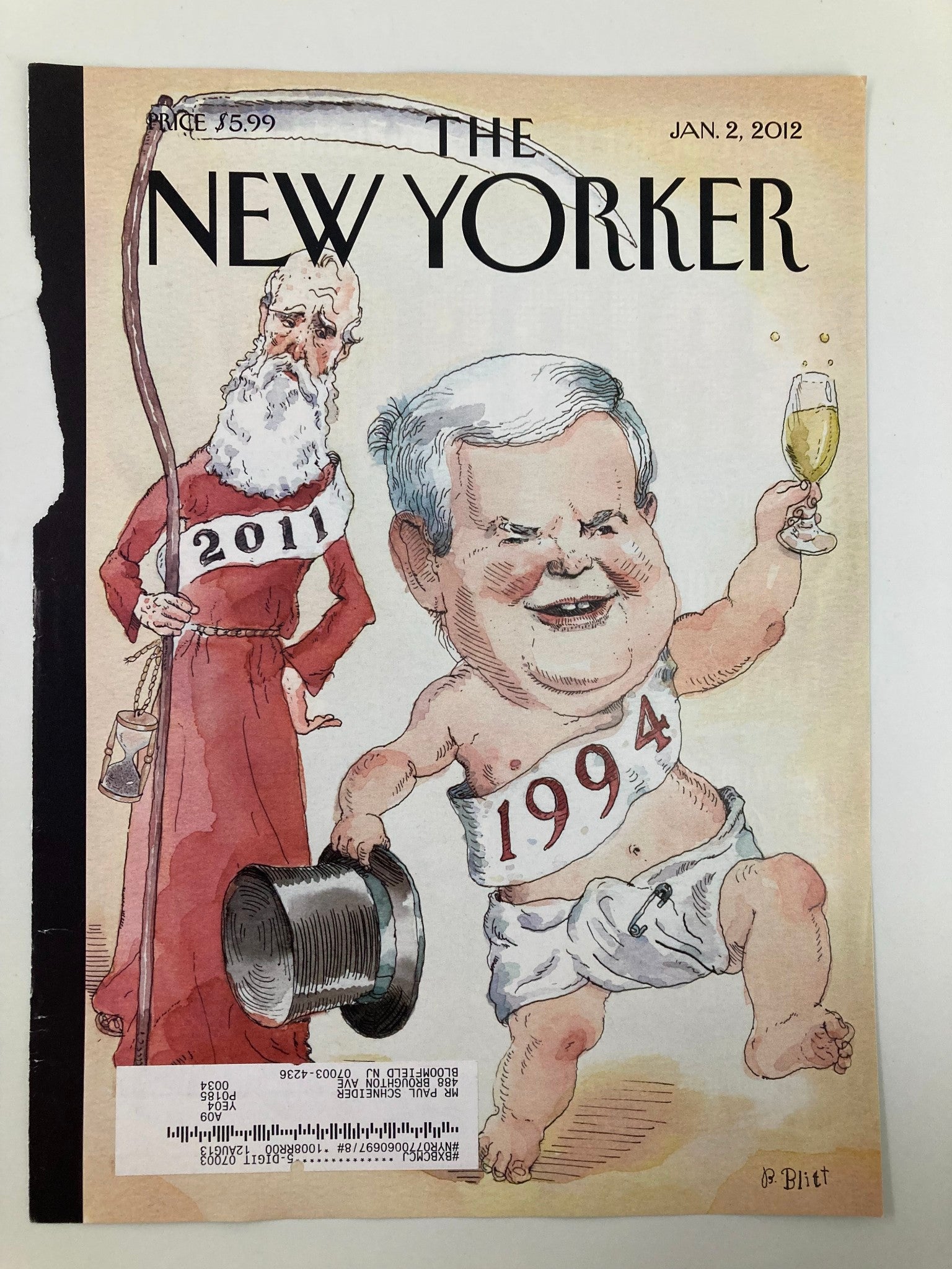 COVER ONLY The New Yorker January 2 2012 Deja Vu All Over Again by Barry Blitt