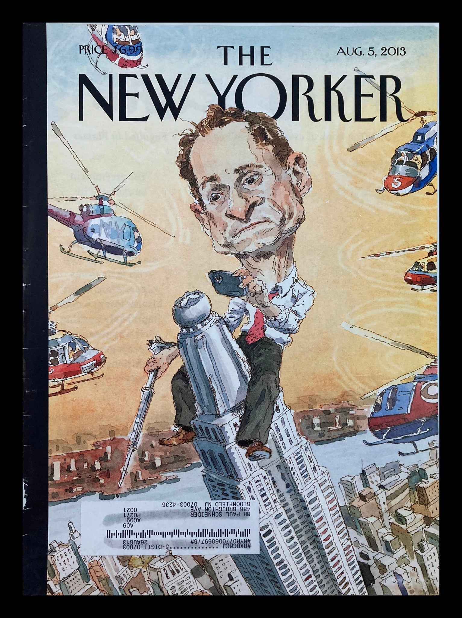 COVER ONLY The New Yorker August 5 2013 Carlos Danger by John Cuneo