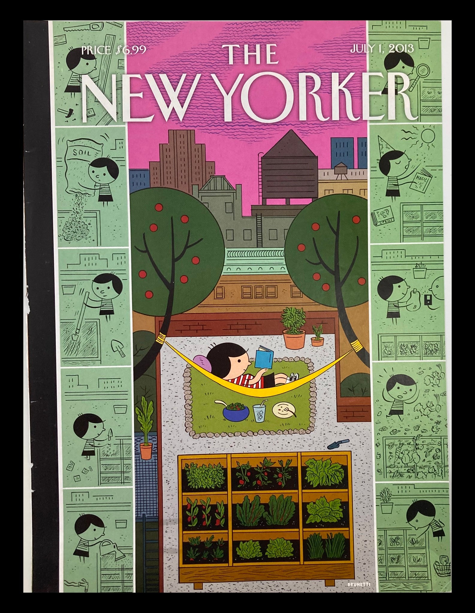 COVER ONLY The New Yorker July 1 2013 Garden Reading by Ivan Brunetti