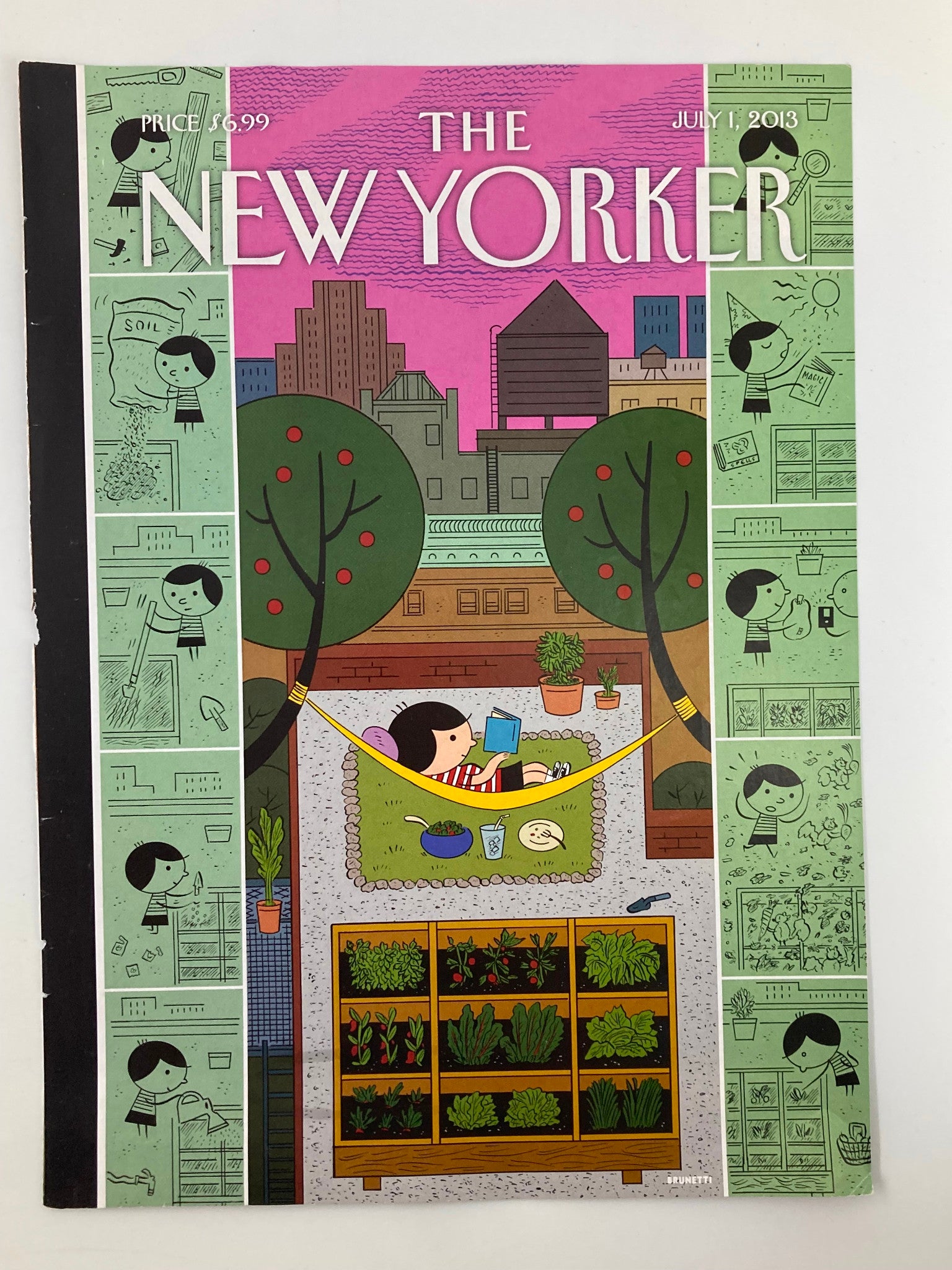 COVER ONLY The New Yorker July 1 2013 Garden Reading by Ivan Brunetti