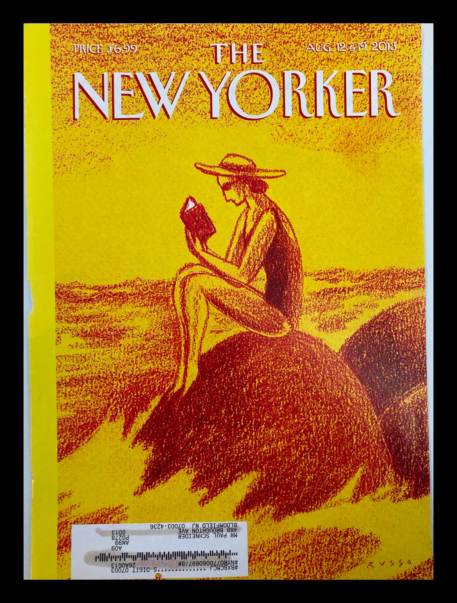 COVER ONLY The New Yorker August 12 2013 Reading A Book By The Beach by Russo