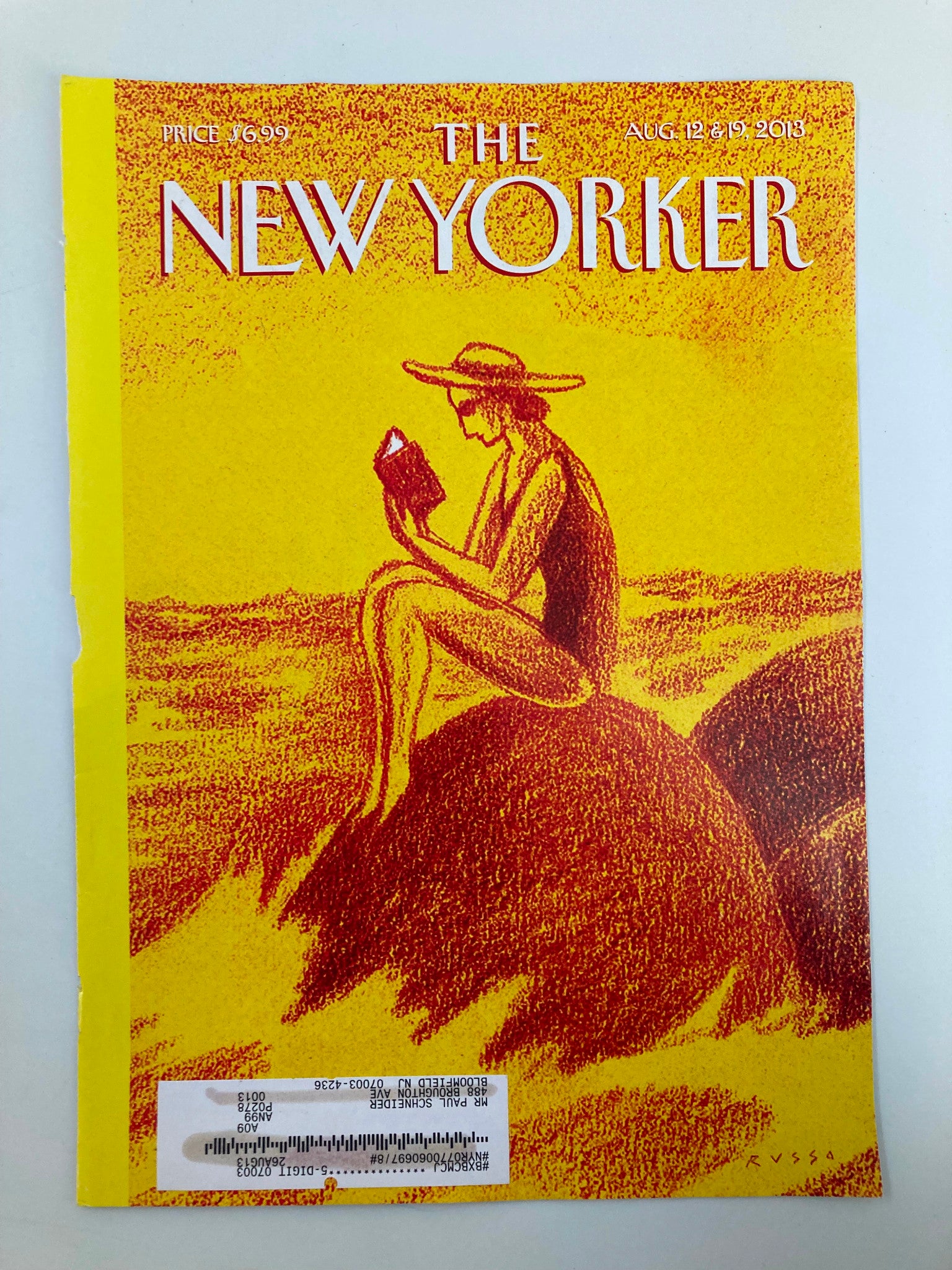 COVER ONLY The New Yorker August 12 2013 Reading A Book By The Beach by Russo