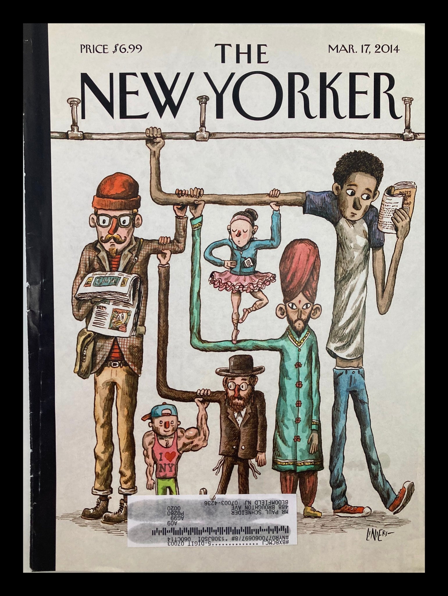 COVER ONLY The New Yorker March 17 2014 Theme Cover Straphangers by Liniers