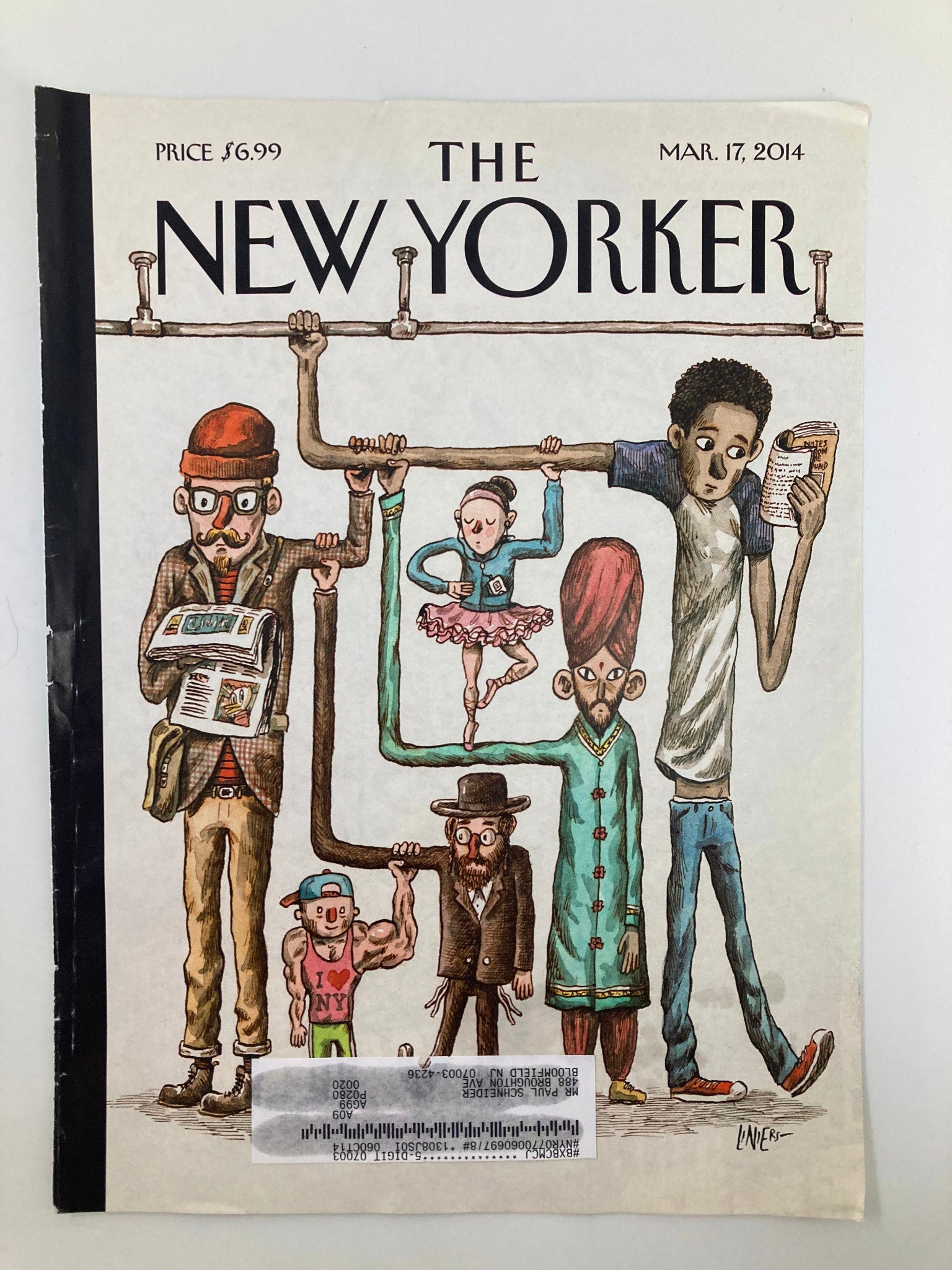 COVER ONLY The New Yorker March 17 2014 Theme Cover Straphangers by Liniers