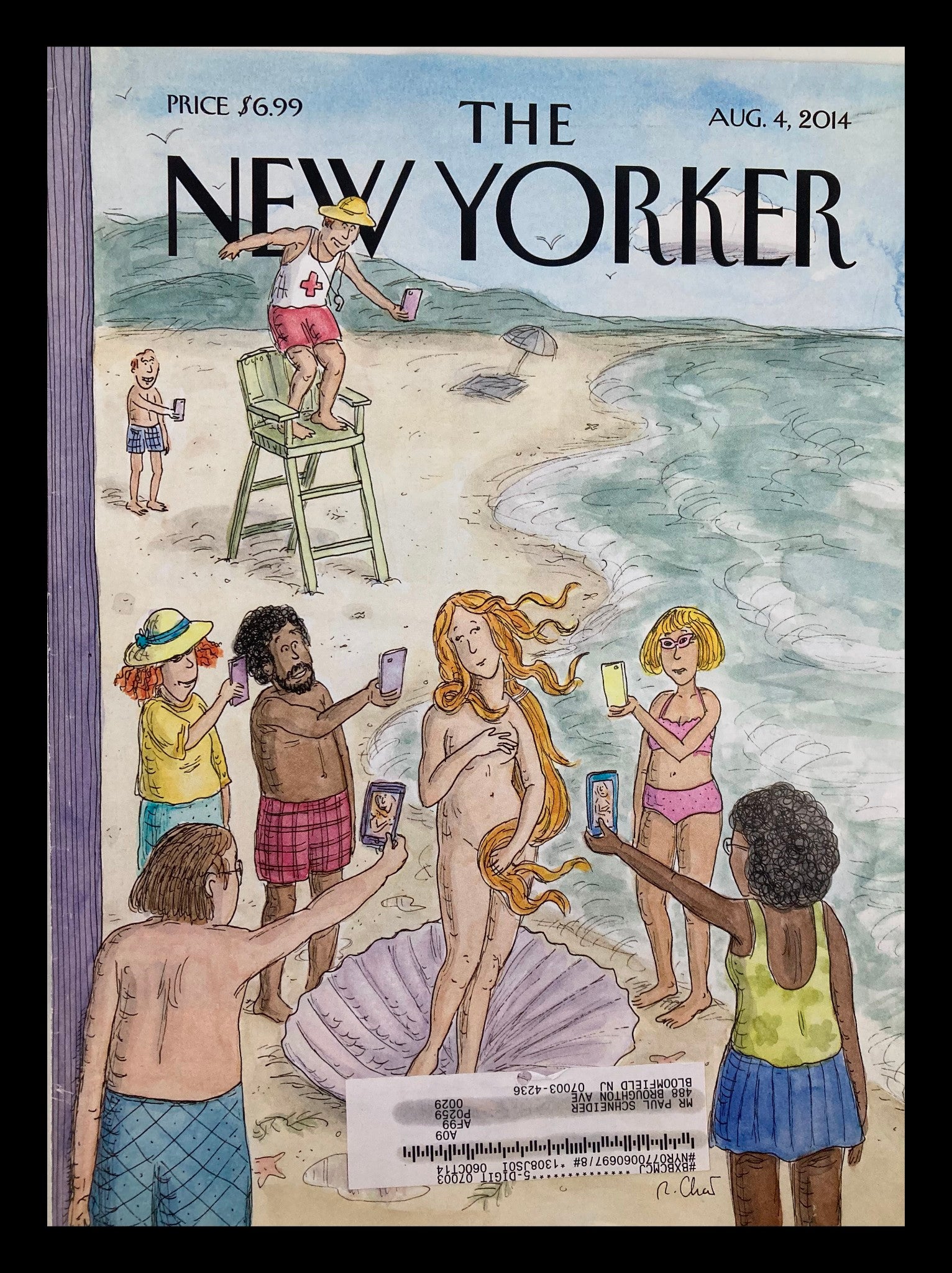 COVER ONLY The New Yorker August 4 2014 Venus on the Beach by Roz Chast