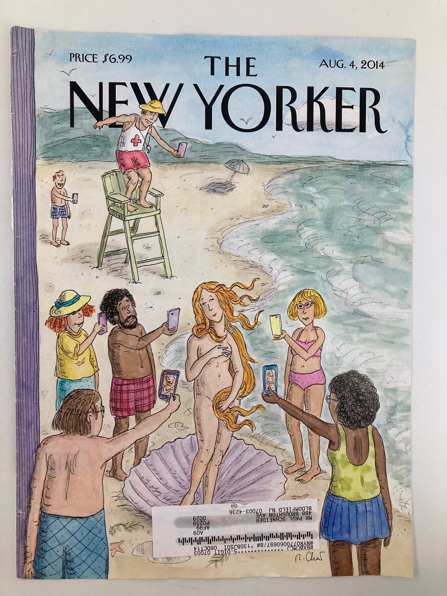 COVER ONLY The New Yorker August 4 2014 Venus on the Beach by Roz Chast