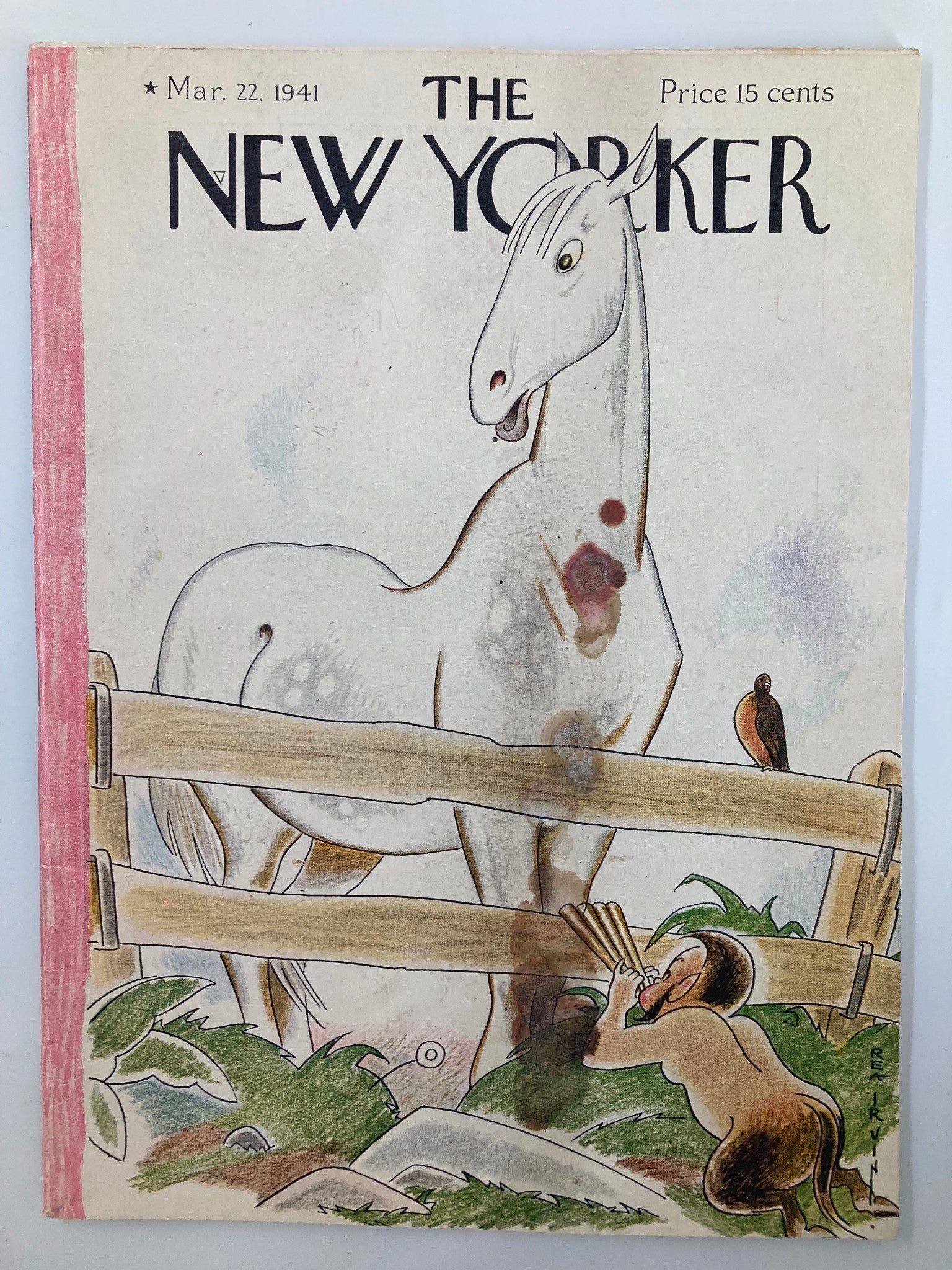 The New Yorker Magazine March 22 1941 White Horse Pan Flute by Rea Irvin