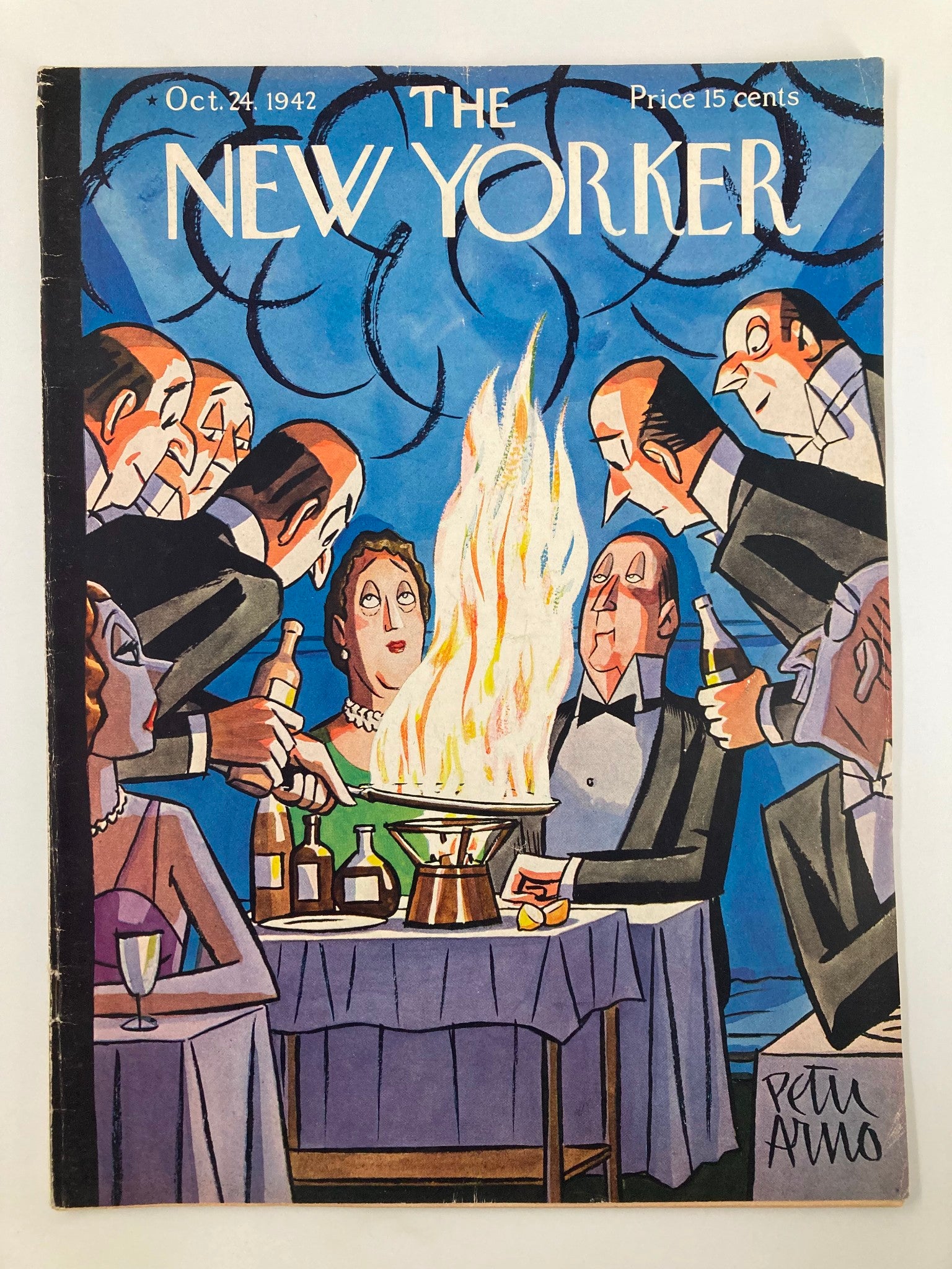 The New Yorker Magazine October 24 1942 Couple Flame Dinner by Peter Arno