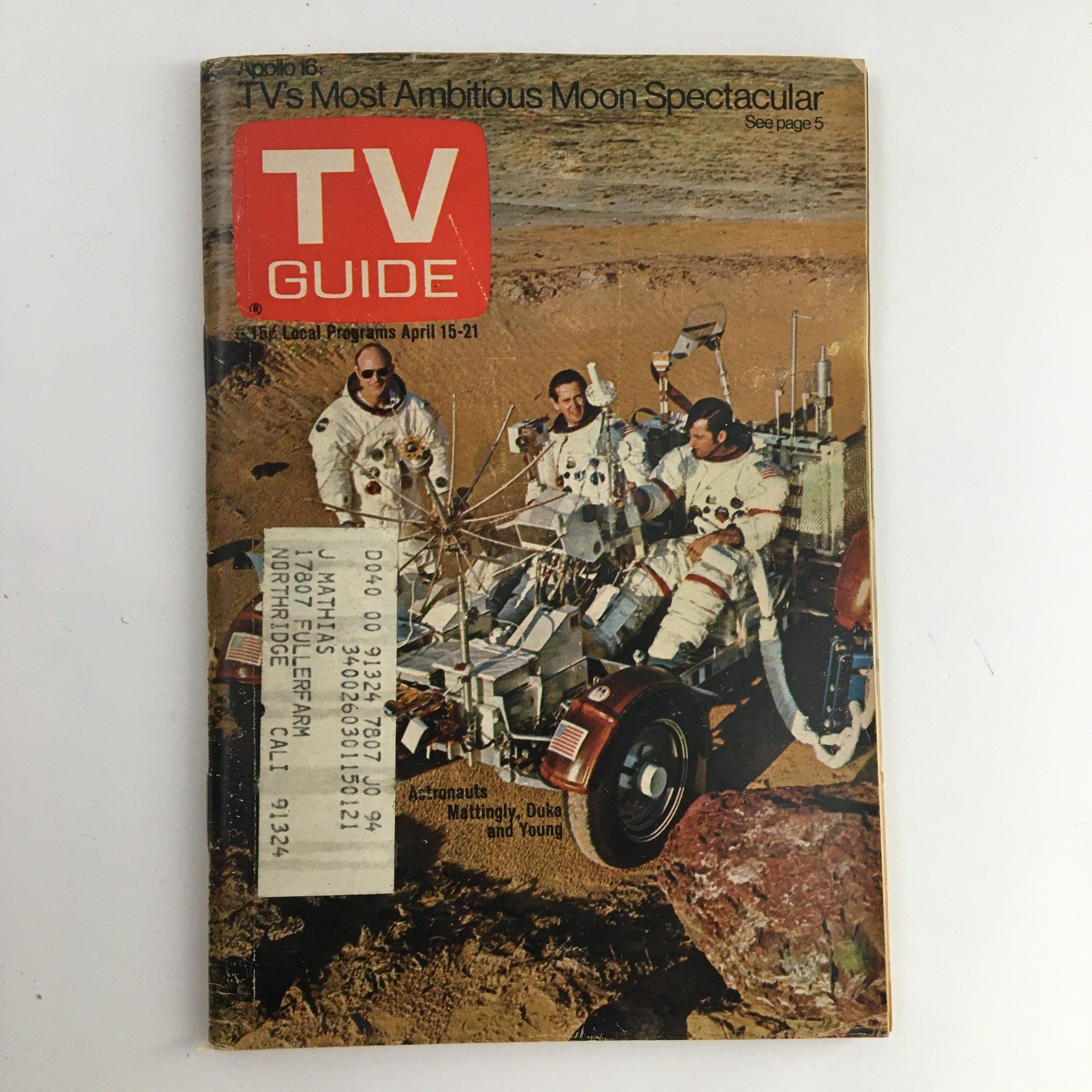 TV Guide Magazine April 15 1972 Astronauts Mattingly, Duke & Young L.A. Edition