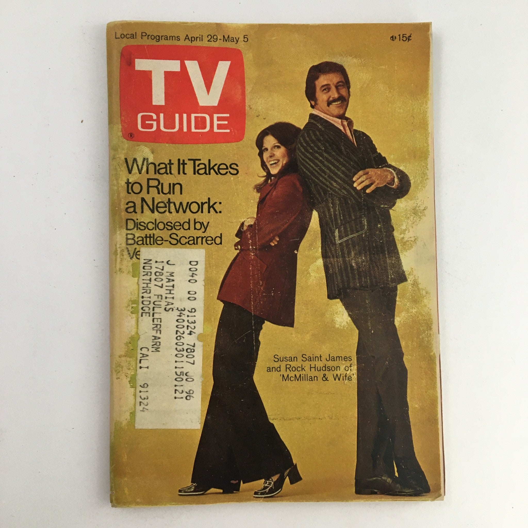 TV Guide Magazine April 29 1972 Susan Saint James & Rock Hudson L.A. Edition