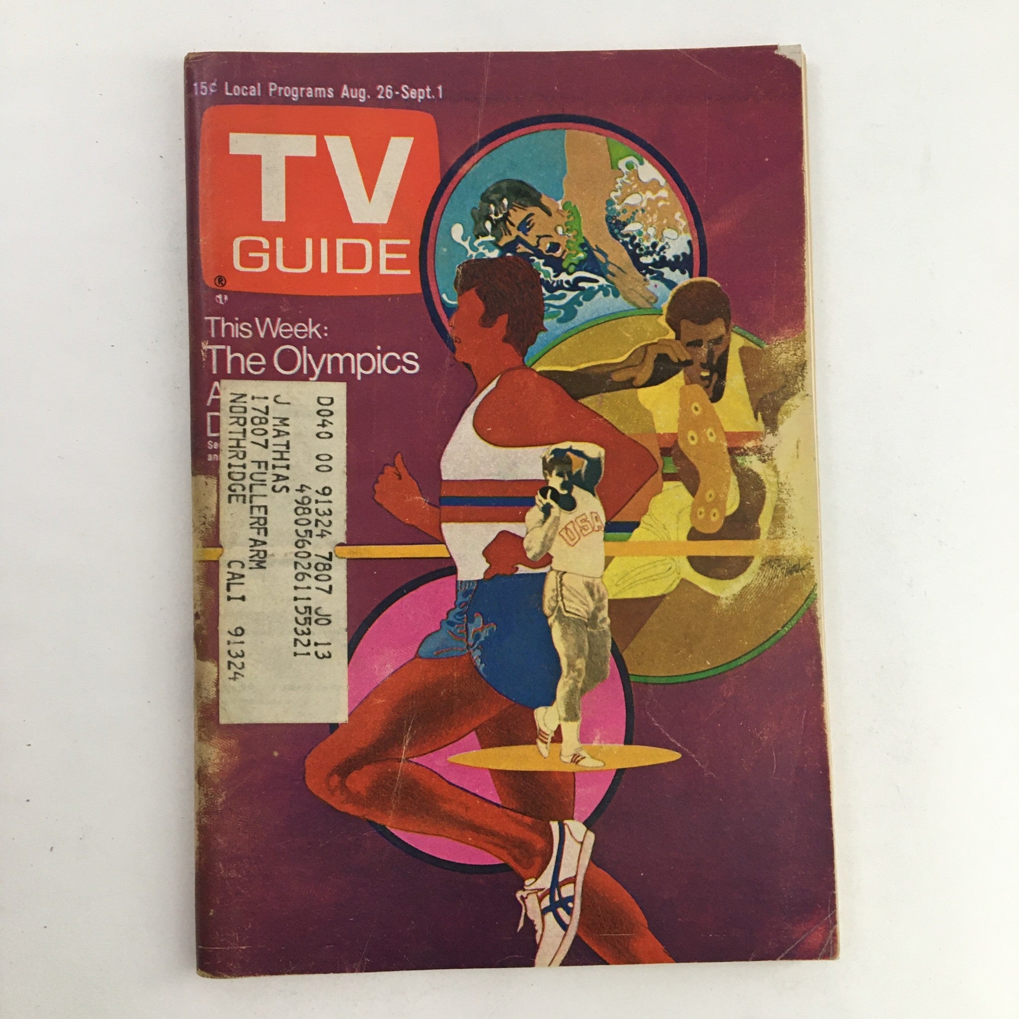 TV Guide Magazine August 26 1972 The Olympics by Bob Peak L.A. Edition