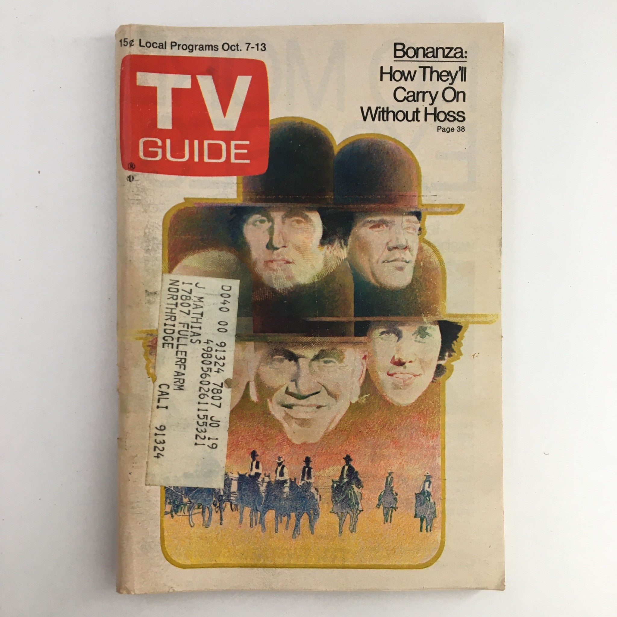 TV Guide Magazine October 7 1972 Michael Landon and David Canary L.A. Edition