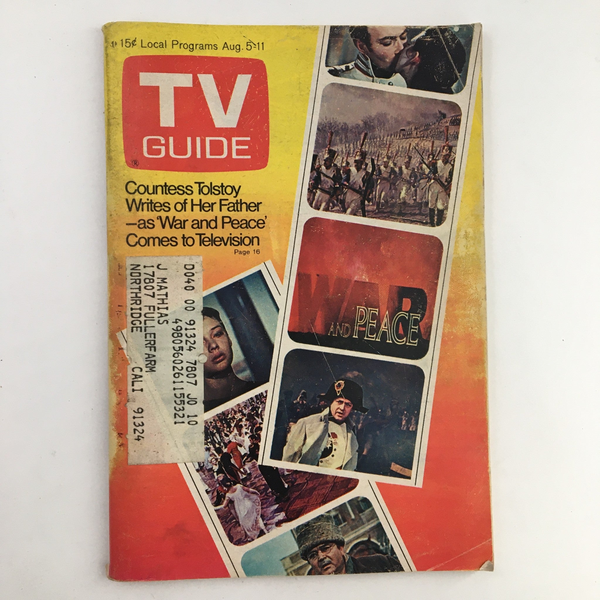 TV Guide Magazine August 9 1972 Countess Tolstoy Writes of Her Father LA Edition