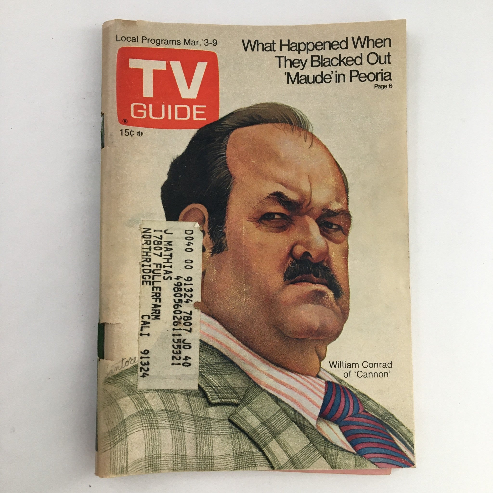 TV Guide Magazine March 3 1973 William Conrad of 'Cannon' L.A. Edition