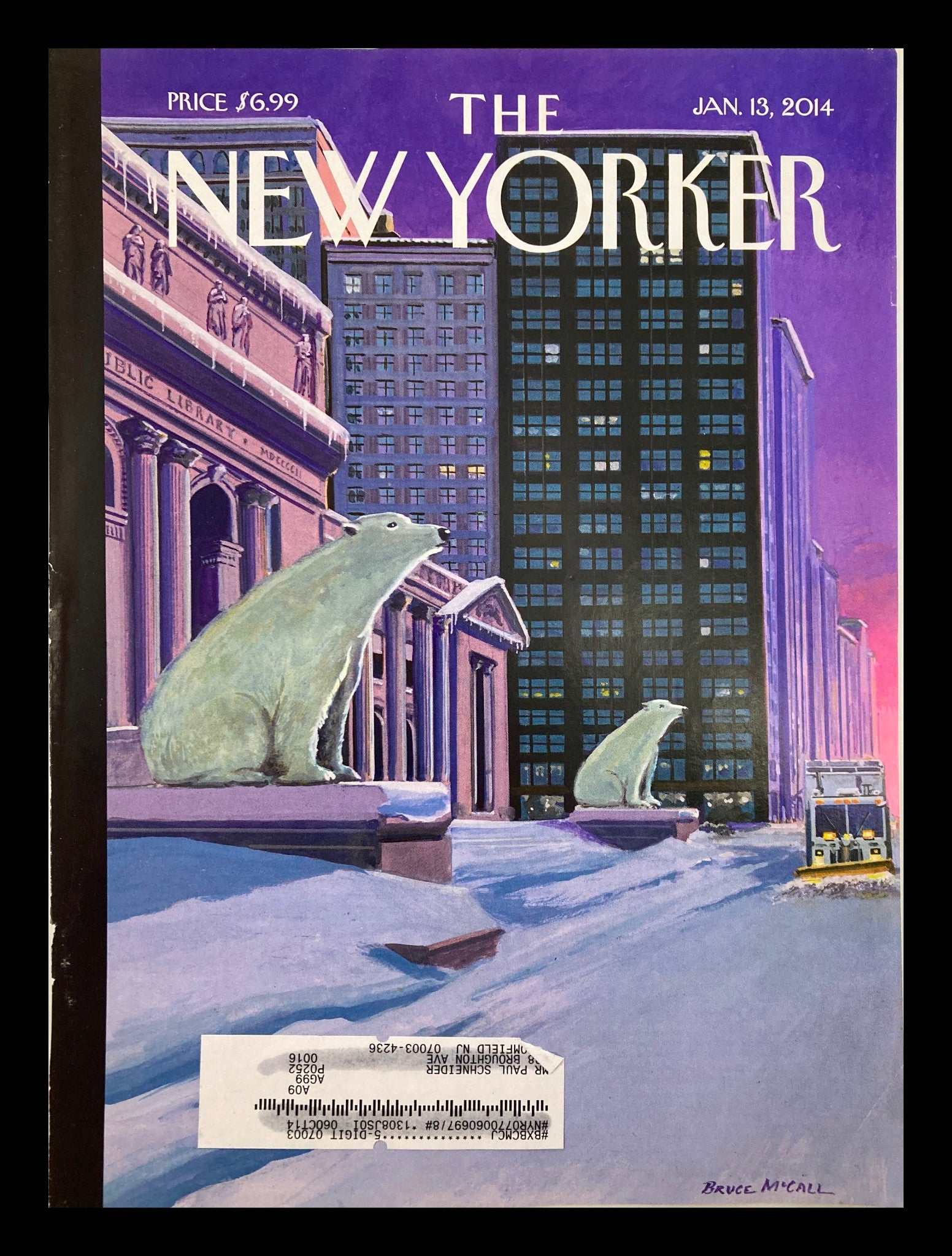 COVER ONLY The New Yorker January 13 2014 Polar Bears on 5th Avenue by B. McCall