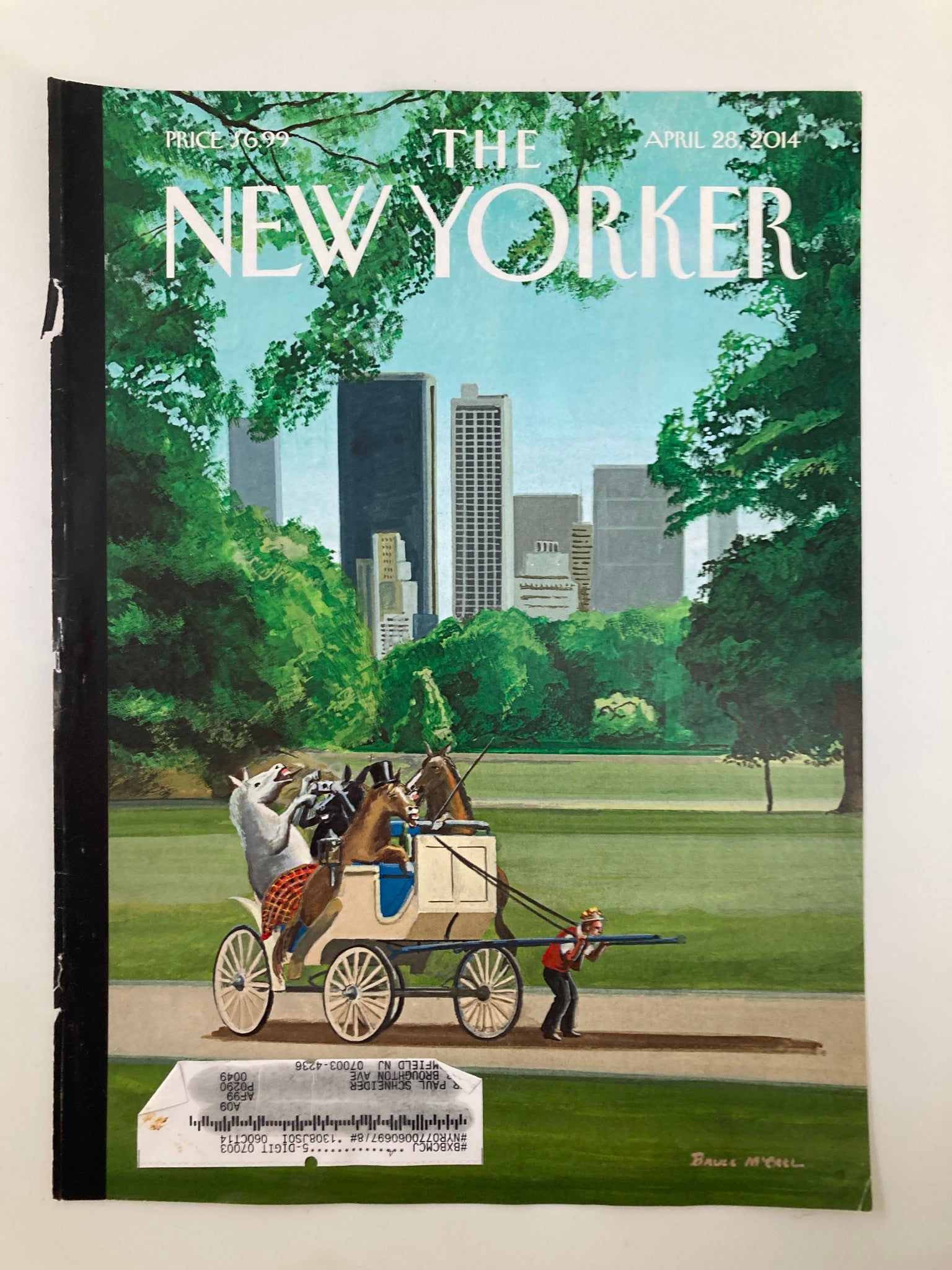 COVER ONLY The New Yorker April 28 2014 Cart Before The Horses by Bruce McCall