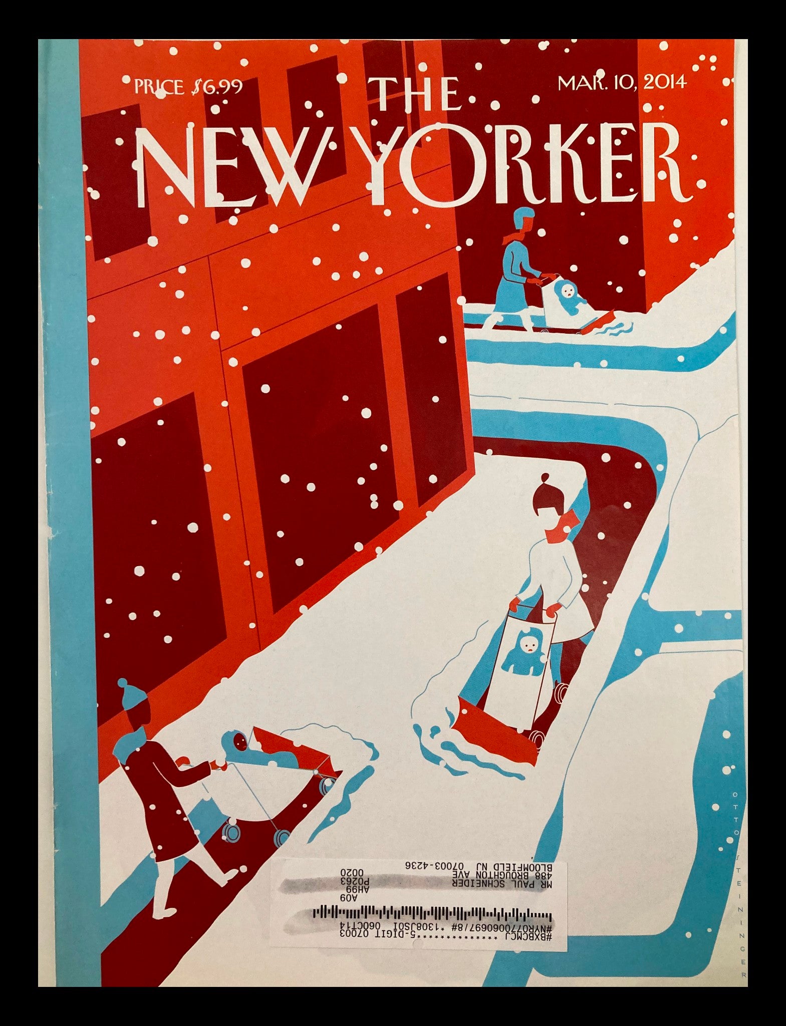 COVER ONLY The New Yorker March 10 2014 Snowplows by Otto Steininger