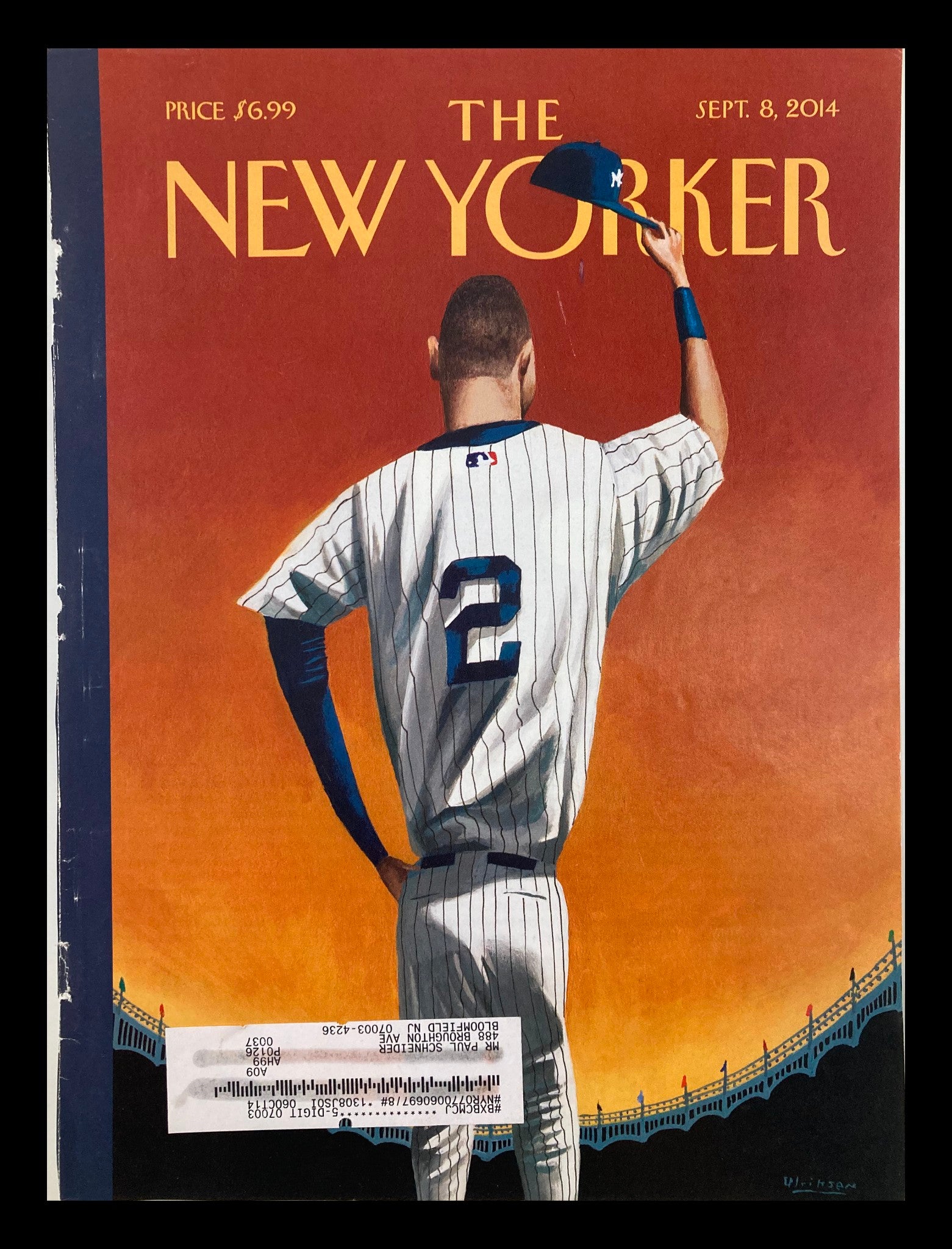 COVER ONLY The New Yorker September 8 2014 Derek Jeter Bows Out by Mark Ulriksen