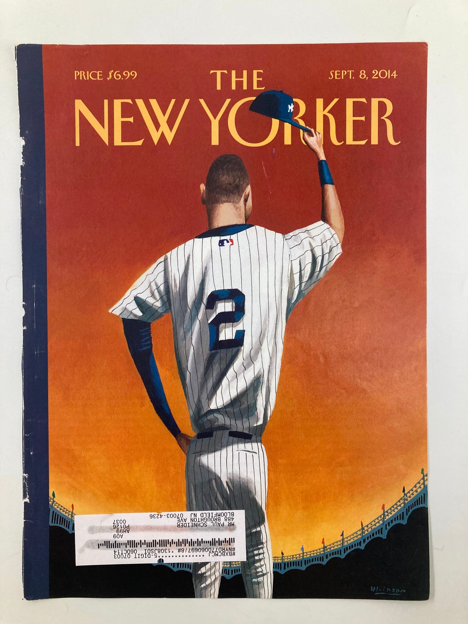 COVER ONLY The New Yorker September 8 2014 Derek Jeter Bows Out by Mark Ulriksen