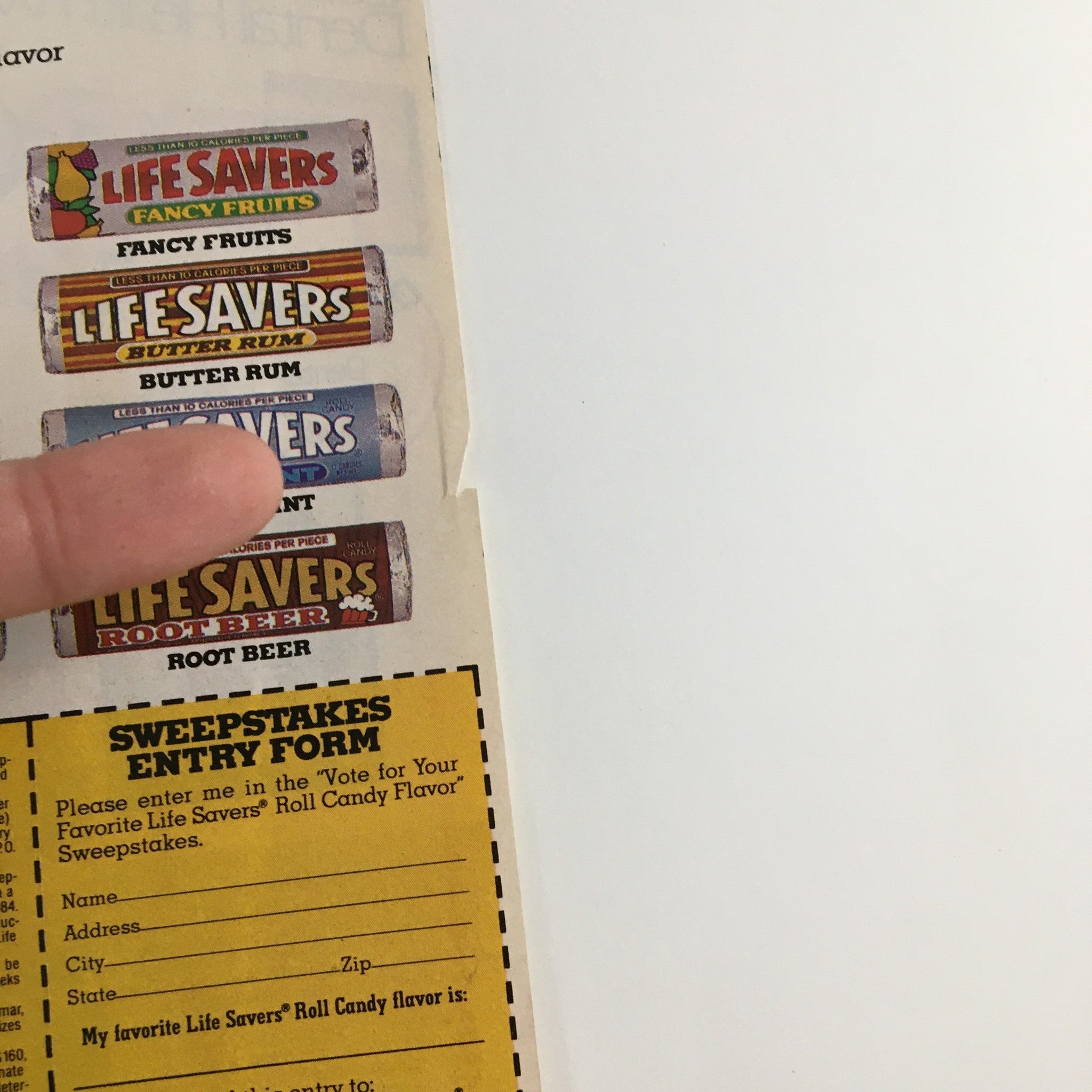 1984 Life Savers Roll Candy Flavors Sweepstakes Circular Coupon Advertisement