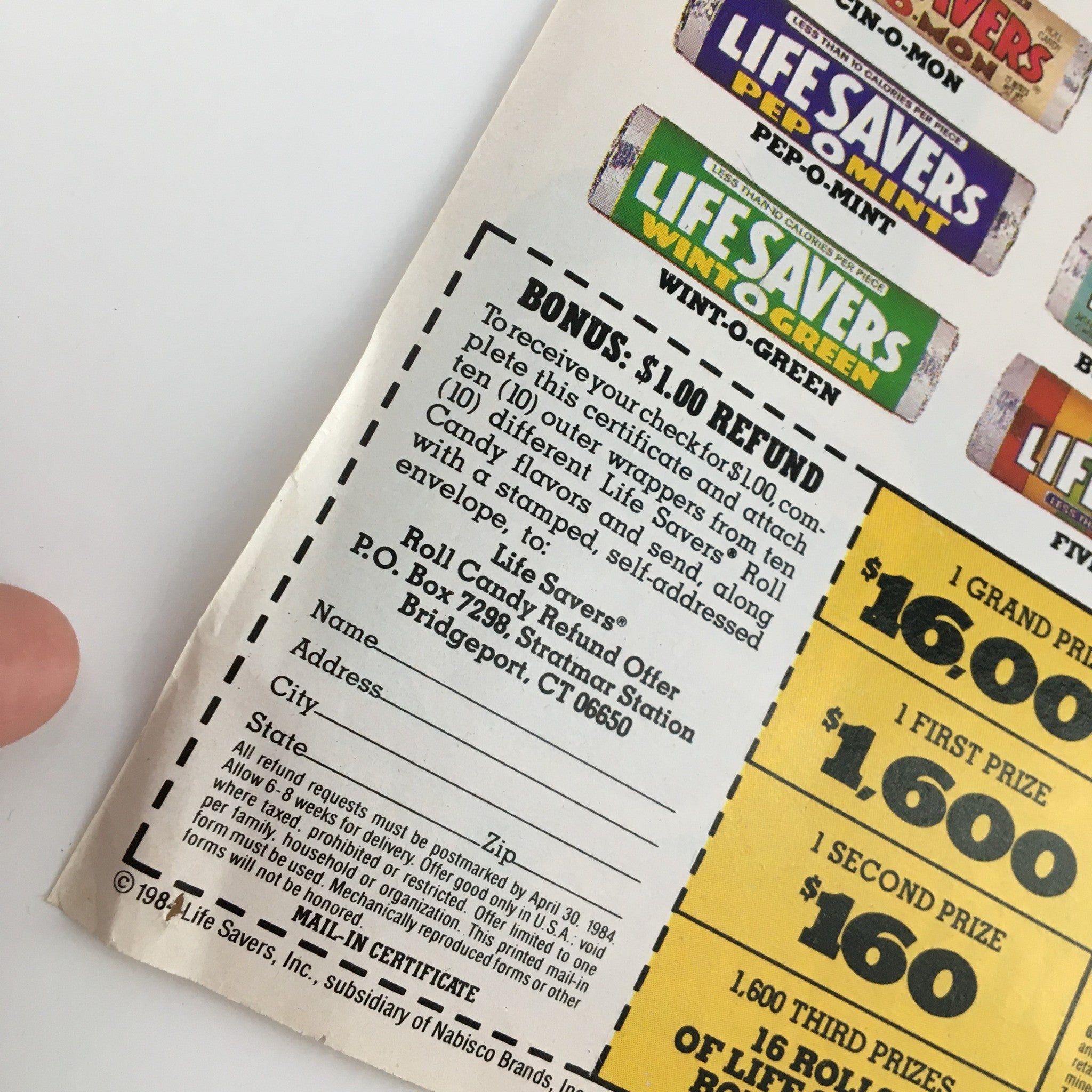 1984 Life Savers Roll Candy Flavors Sweepstakes Circular Coupon Advertisement