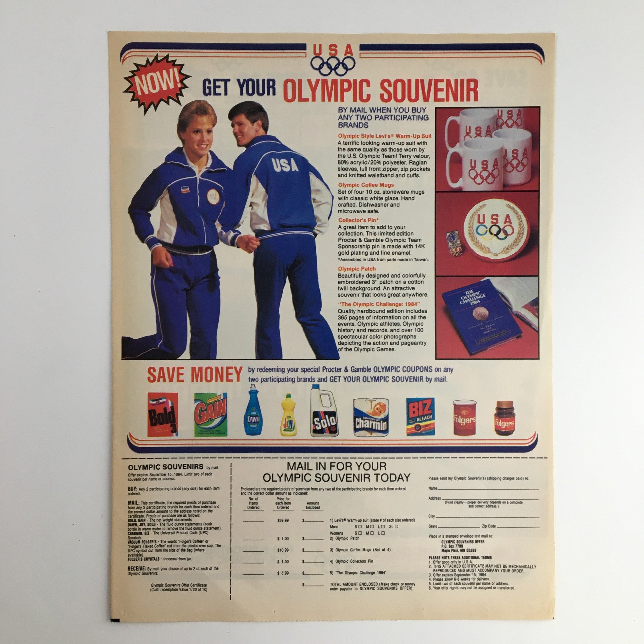 1984 Folgers Coffee U.S. Olympic Team Circular Coupon Advertisement