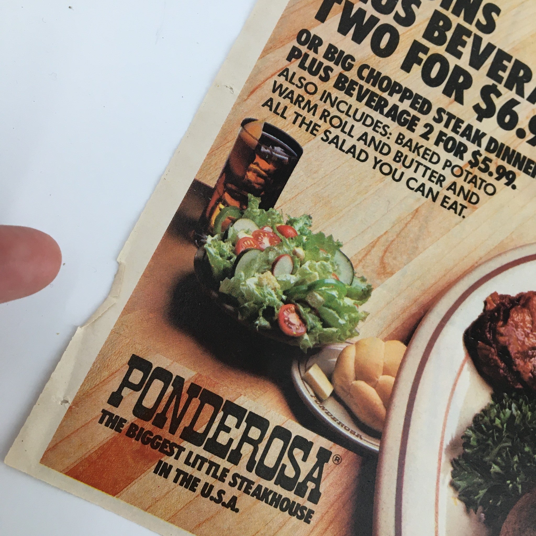 1983 Ponderosa Little Steakhouse Circular Coupon Advertisement