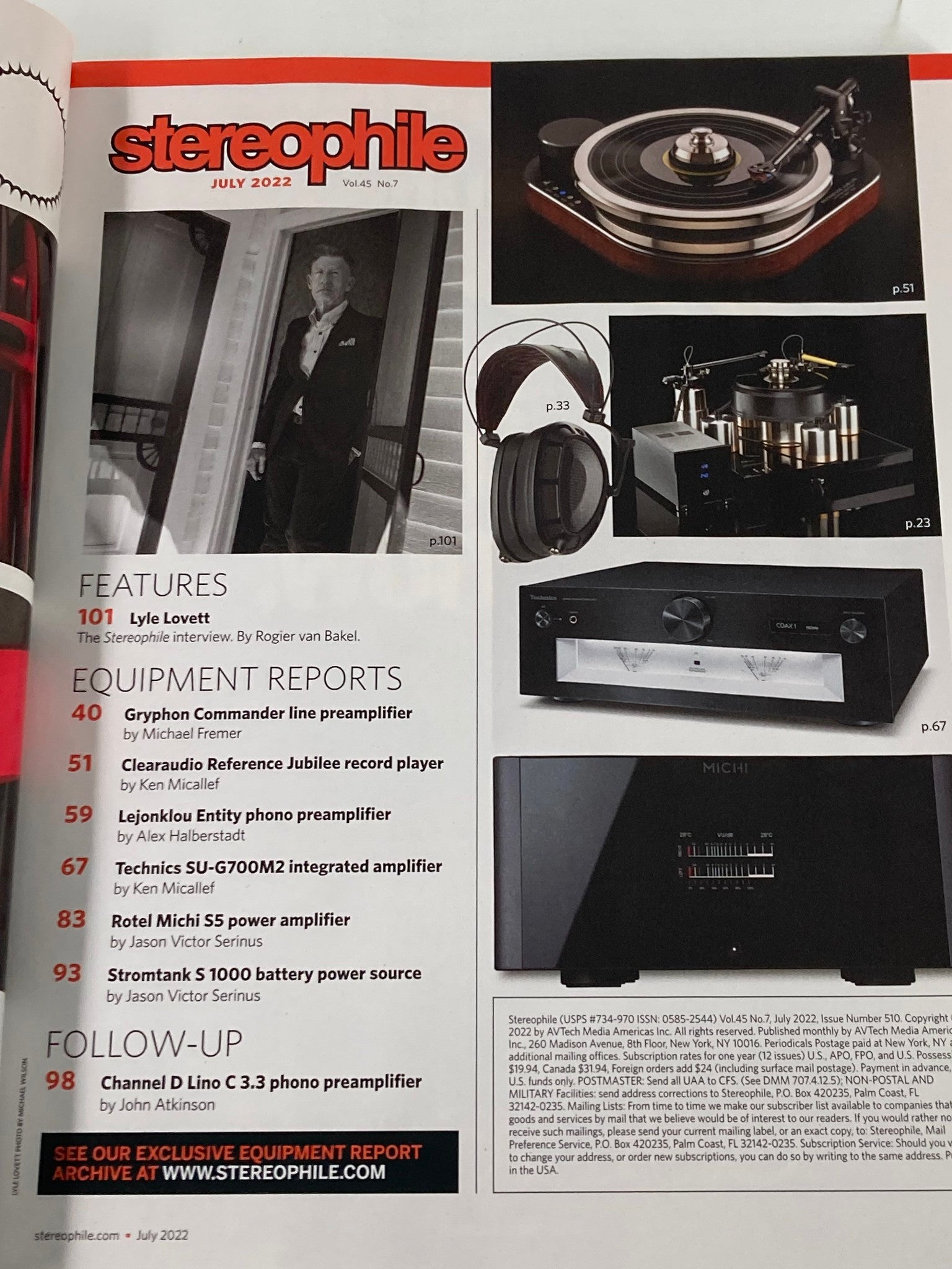 Stereophile Magazine July 2022 The Gryphon Commander Preamplifier No Label