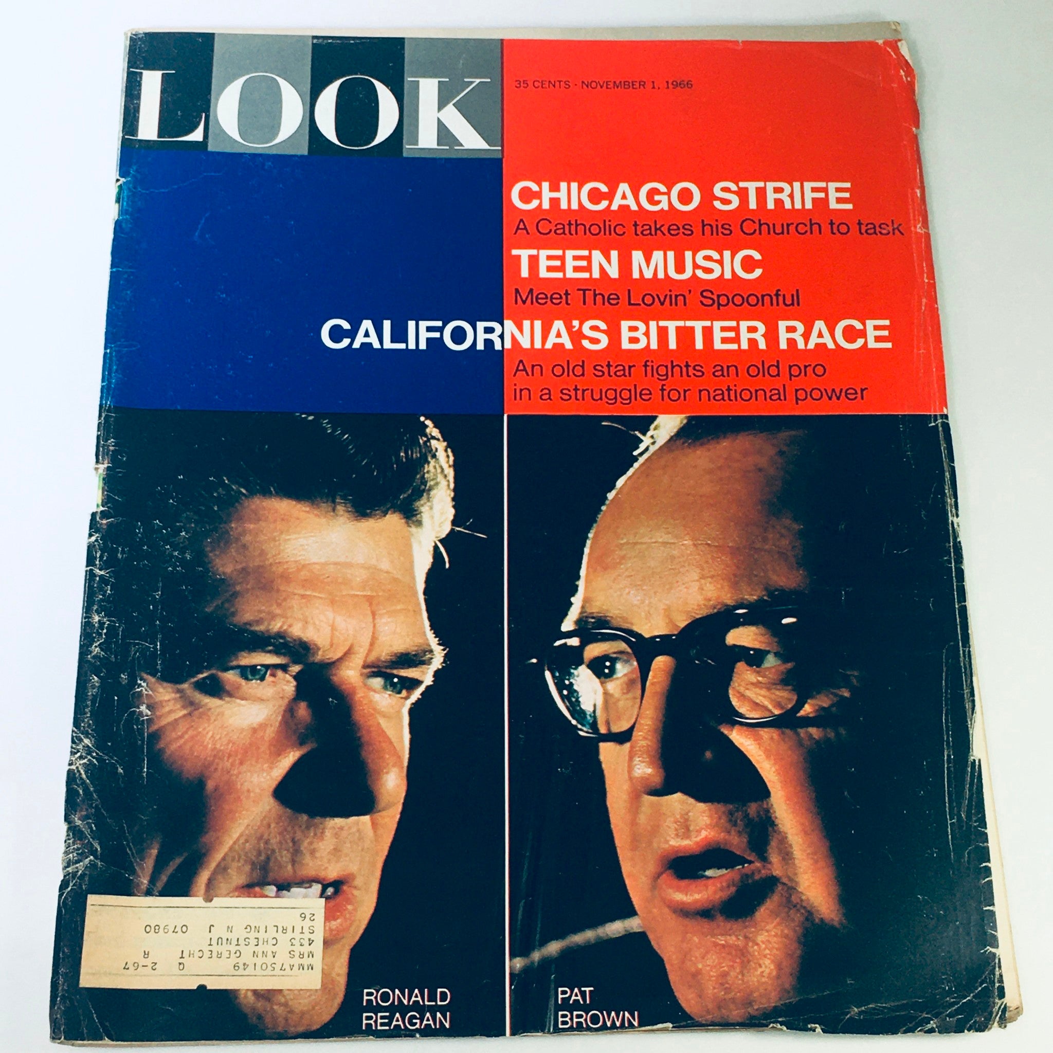 VTG Look Magazine November 1 1966 - Ronald Reagan & Pat Brown / Chicago Strife