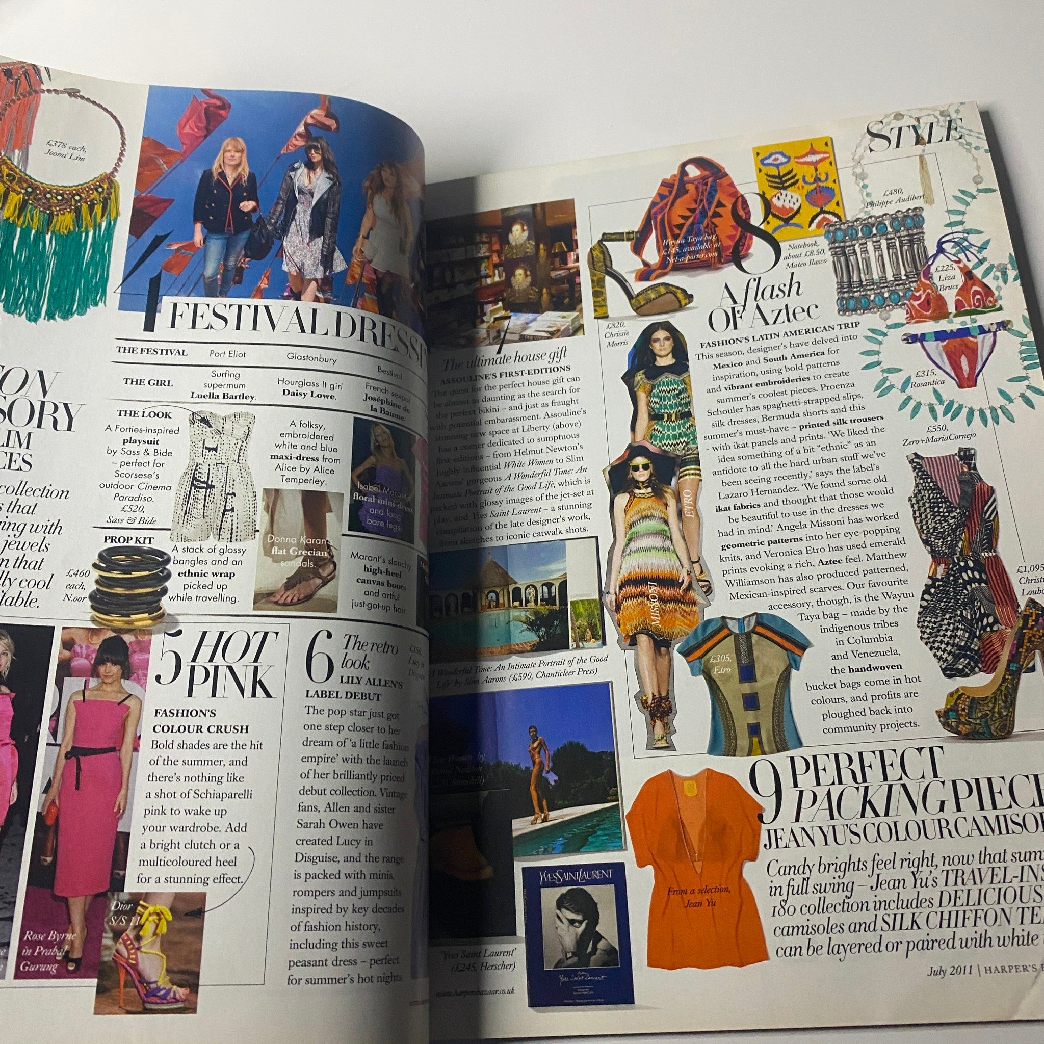 Style page from Harper's Bazaar UK Magazine July 2011 showcasing vibrant fashion trends and packing suggestions for summer.