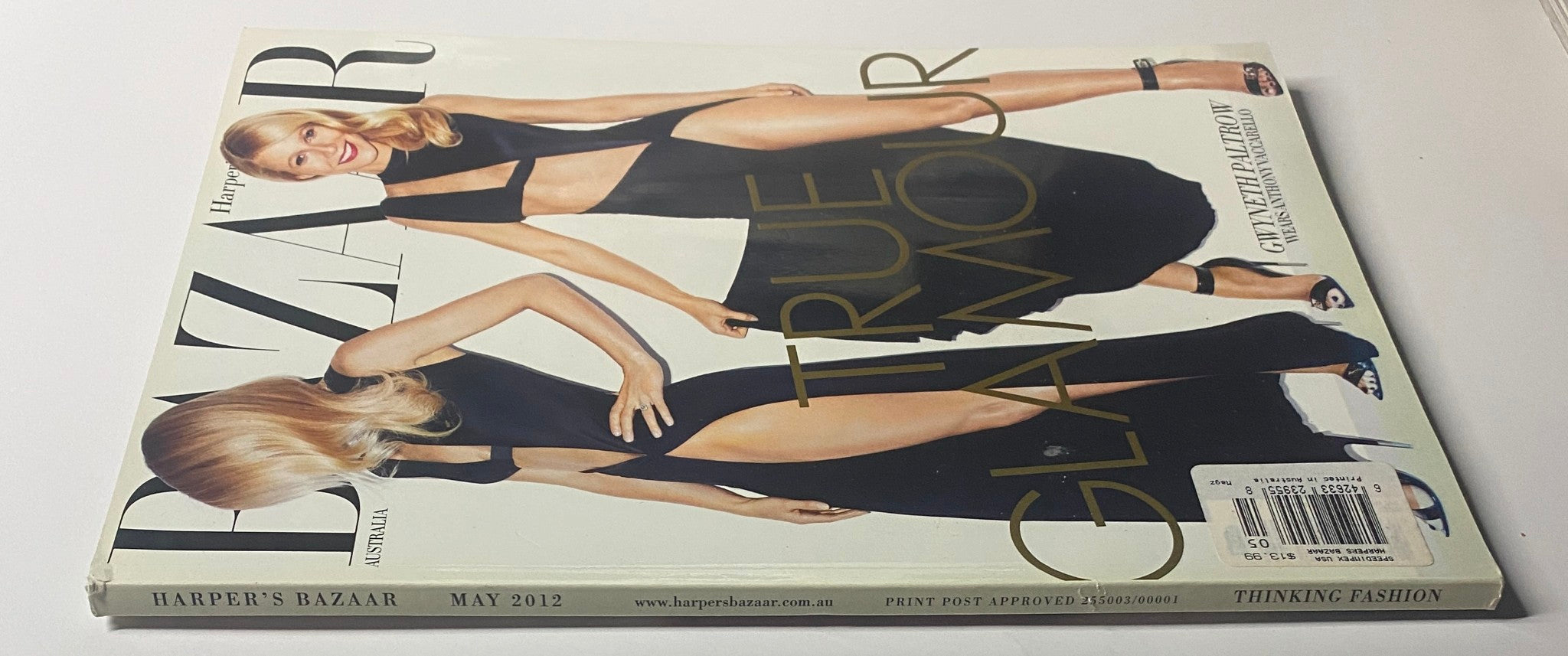 Back cover of Harper's Bazaar Australia Magazine May 2012 showcasing Gwyneth Paltrow in a stylish pose, emphasizing true glamour.