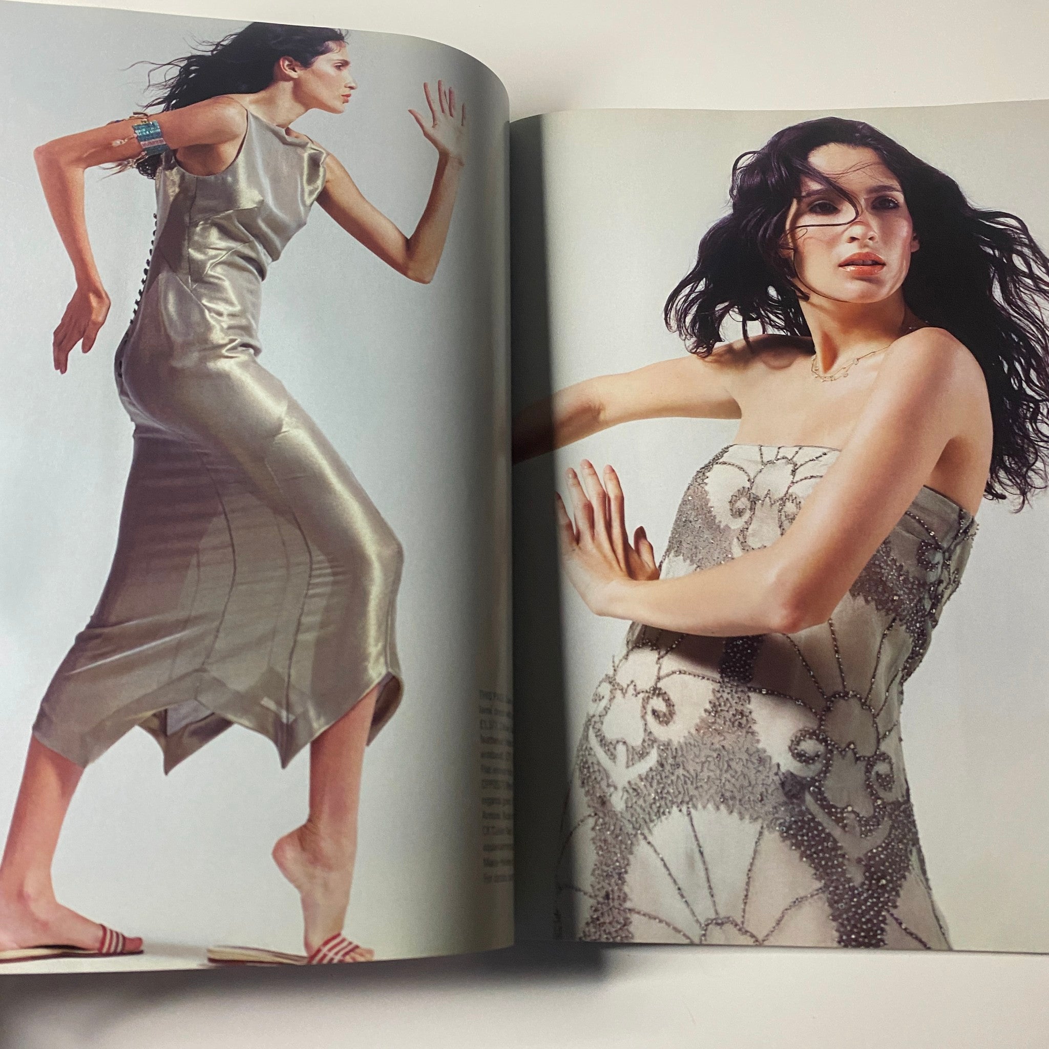 Harpers & Queen British Magazine May 1999 fashion spread displaying modern and elegant dresses on models, encapsulating the style trends of the late 1990s.