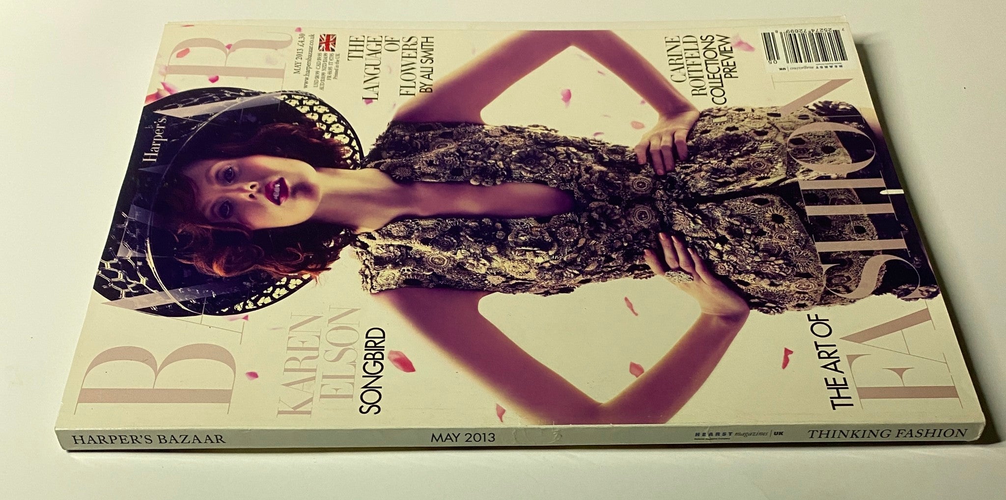 Back cover view of Harper's Bazaar UK Magazine May 2013 with Karen Elson featured prominently, emphasizing styles and editorial direction.