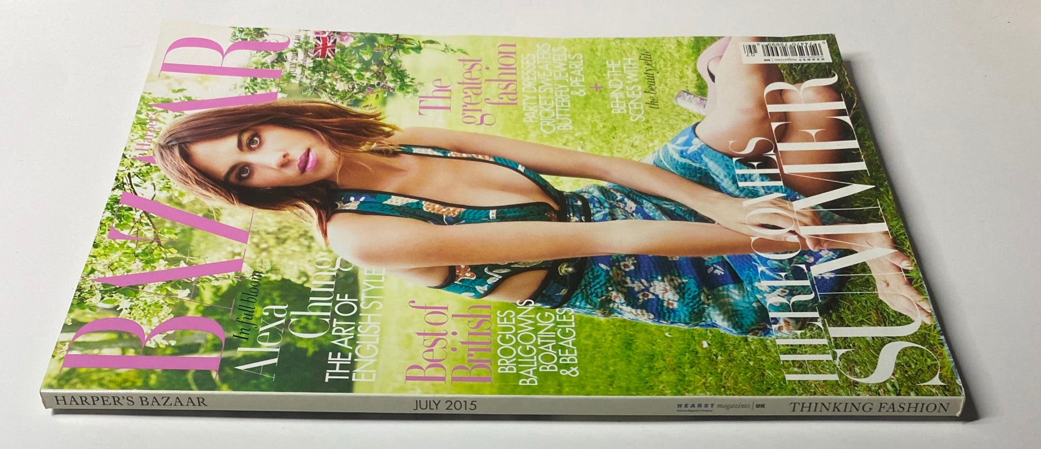 Harper's Bazaar UK Magazine July 2015 with Alexa Chung on the cover, emphasizing the theme of summer and best British fashion.