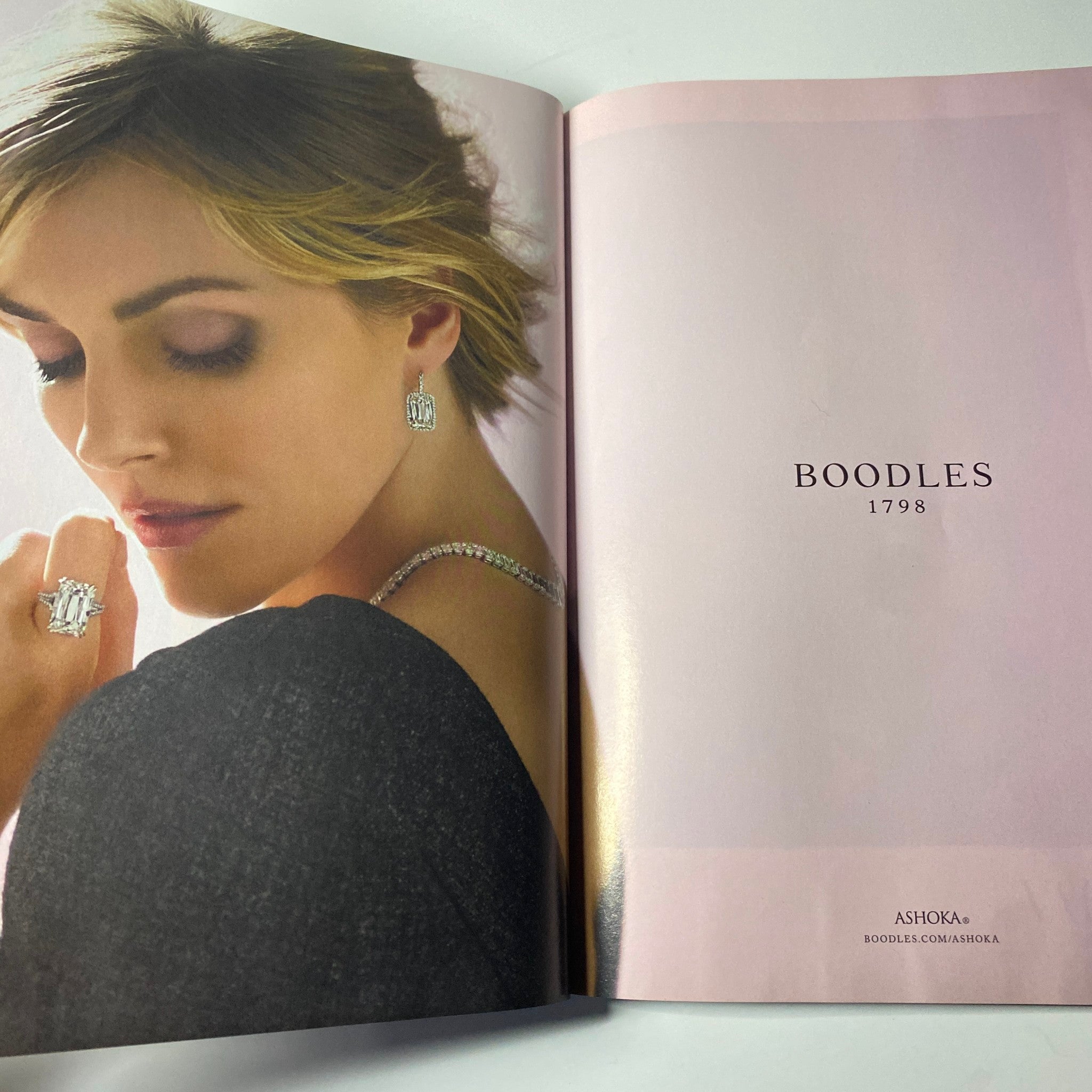 Boodles advertisement featuring elegant jewelry showcased by a model, highlighted in Harper's Bazaar UK Magazine July 2015 Alexa Chung Cover No Label VG.