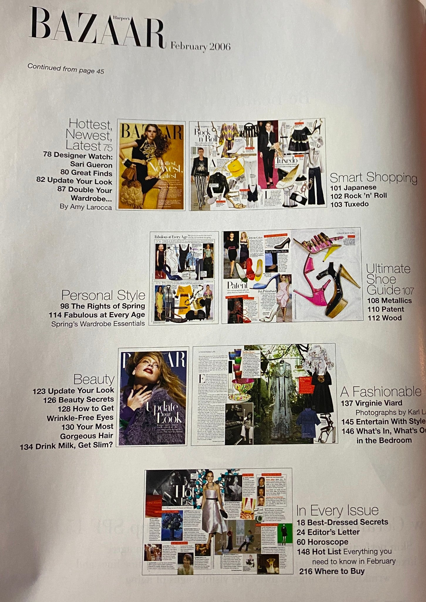Harper's Bazaar Magazine February 2006, page continuation featuring smart shopping themes and personal style recommendations, showcasing the latest trends and fashion advice.