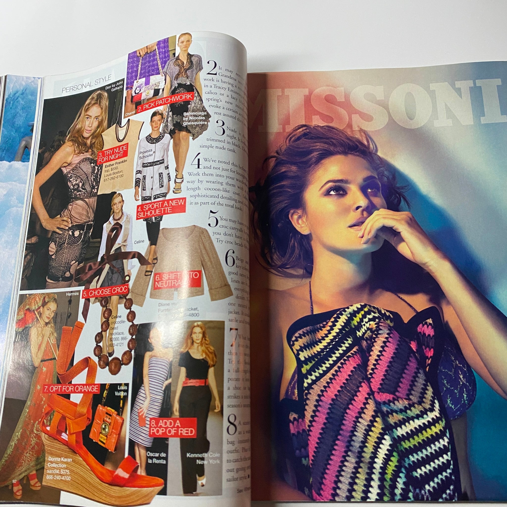 Harper's Bazaar Magazine February 2006, featuring a vibrant fashion editorial with a model showcasing a colorful Missoni design, emphasizing unique personal styles.