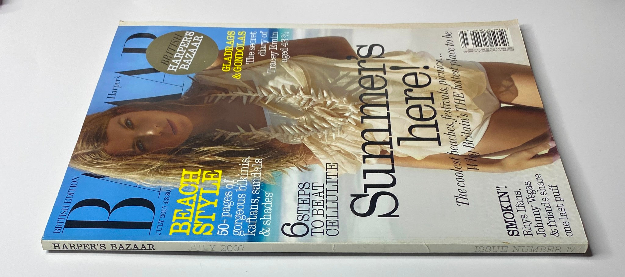 Cover of Harper's Bazaar British Magazine July 2007 featuring model Luca Gajdus in a bikini, showcasing summer fashion trends.