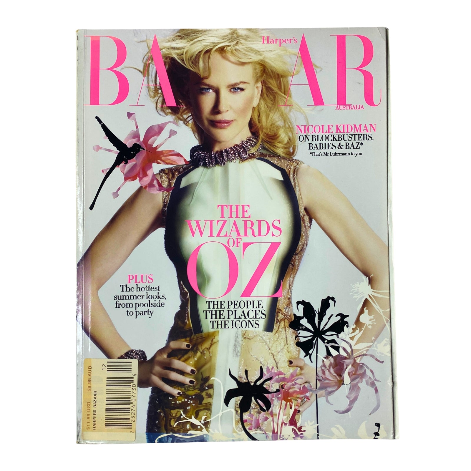 Cover of Harper's Bazaar Australia Magazine December 2008 featuring Nicole Kidman, the title 'The Wizards of Oz', showcasing summer fashion trends in a vibrant and glamorous design.