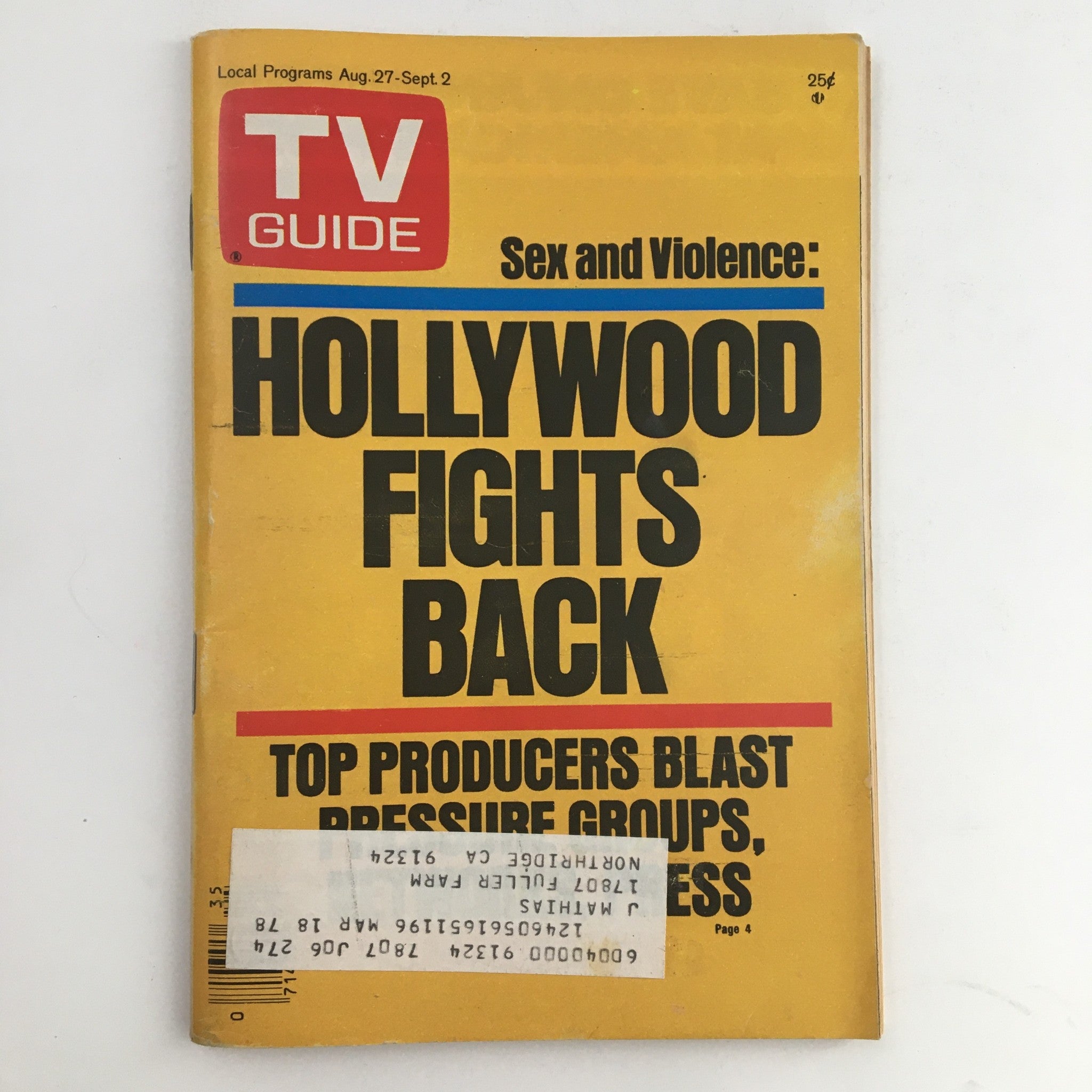 TV Guide Magazine August 27 1977 Sex, Violence Hollywood Fight Back L.A. Edition