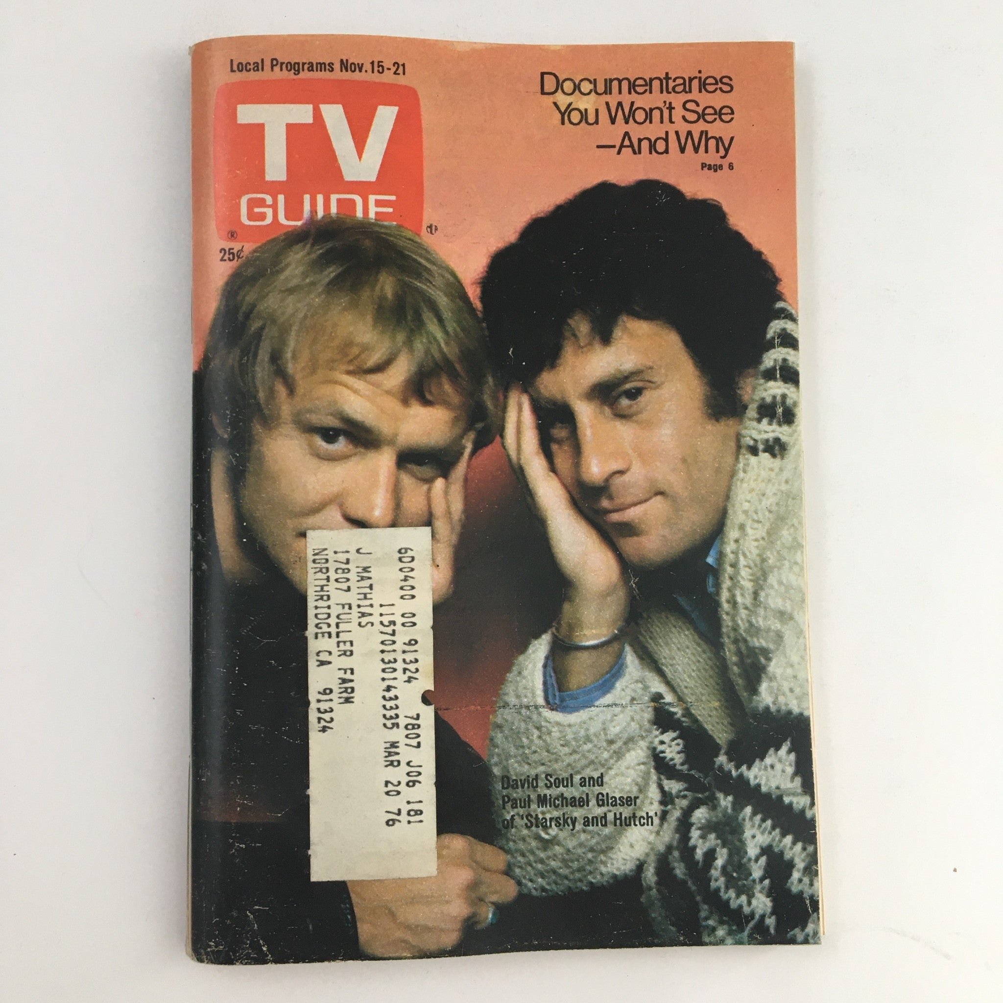 TV Guide Magazine November 15 1975 David Soul & Paul Michael Galser L.A. Edition