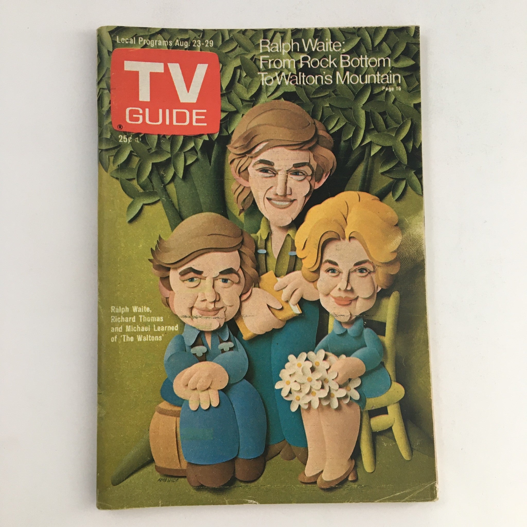 TV Guide Magazine August 23 1975 Ralph Waite, Richard Thomas L.A. Edition