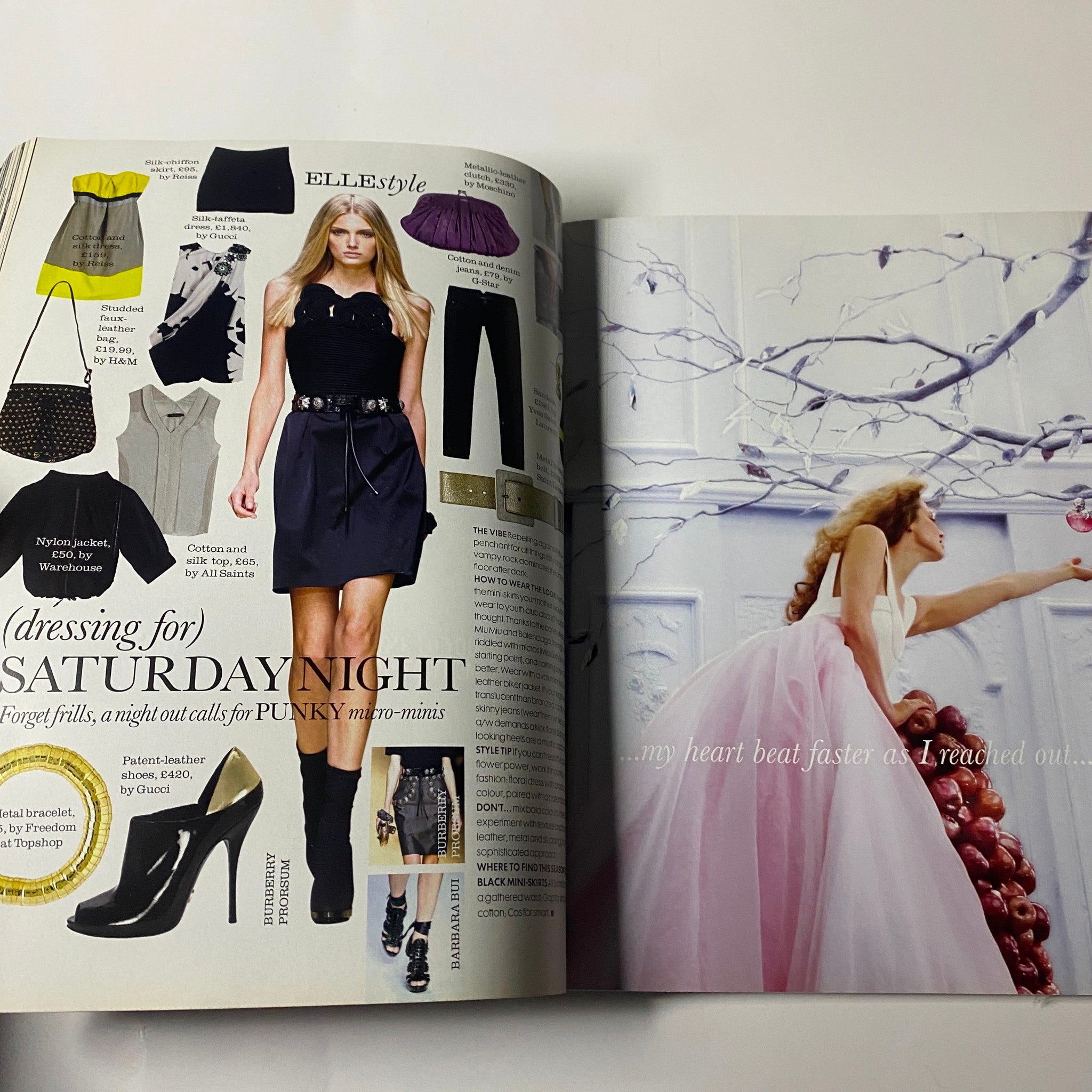 Fashion editorial spread from Elle UK Magazine June 2008, showcasing punk mini-dresses and accessories, representing summer style trends.
