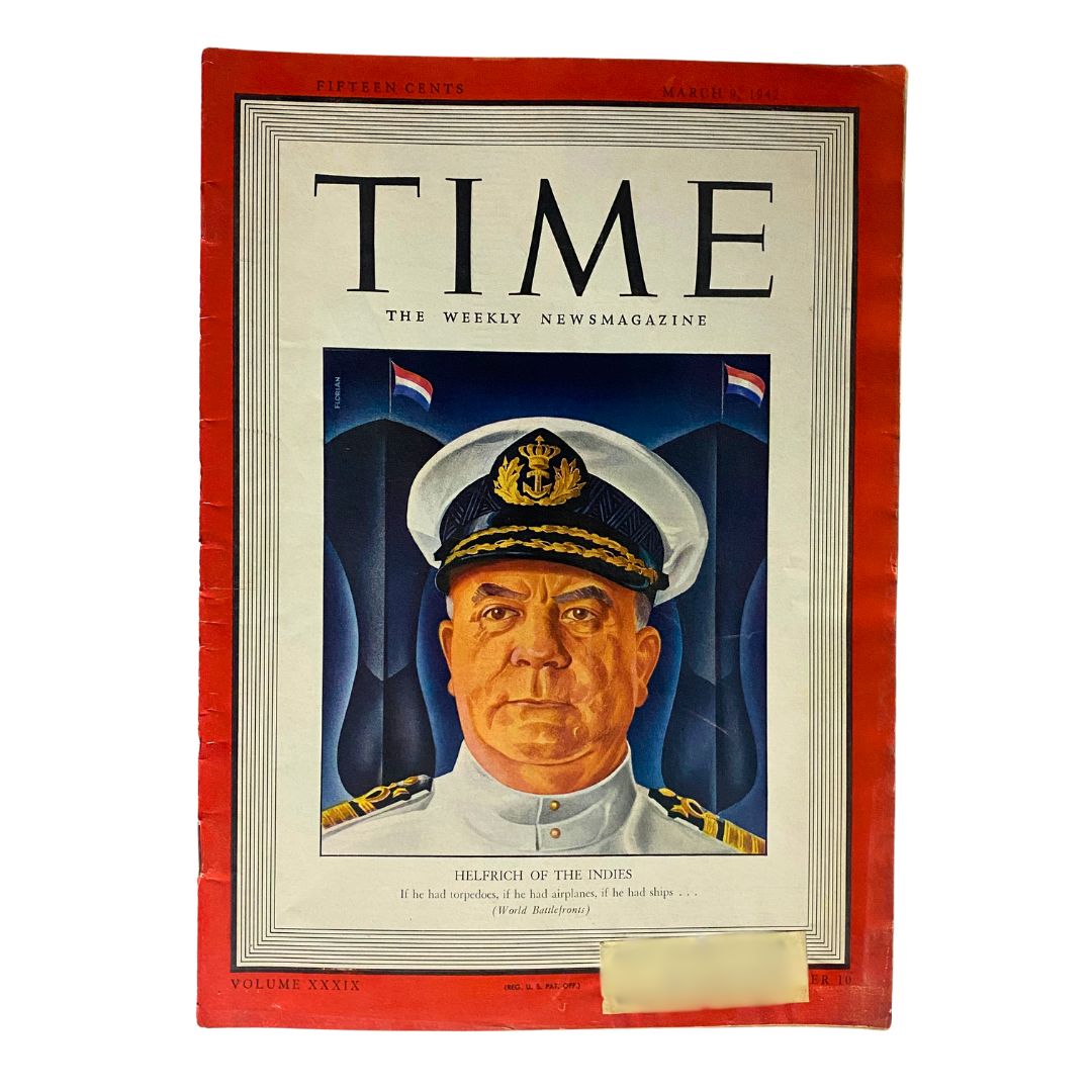 VTG Time Magazine March 9 1942 Conrad Helfrich of The Indies