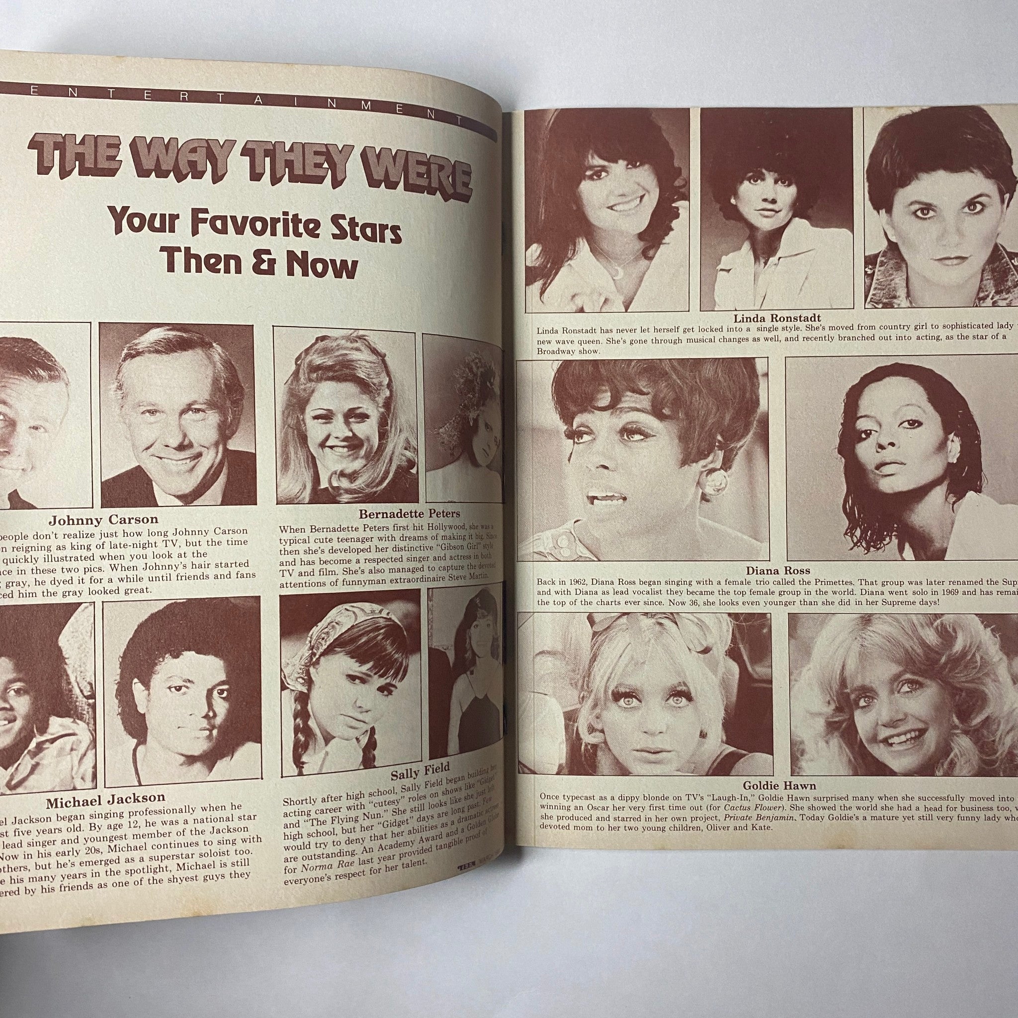 The Way They Were feature from 'Teen Magazine March 1981 Vol 25 No. 3', showcasing famous stars then and now, including Johnny Carson and Michael Jackson.