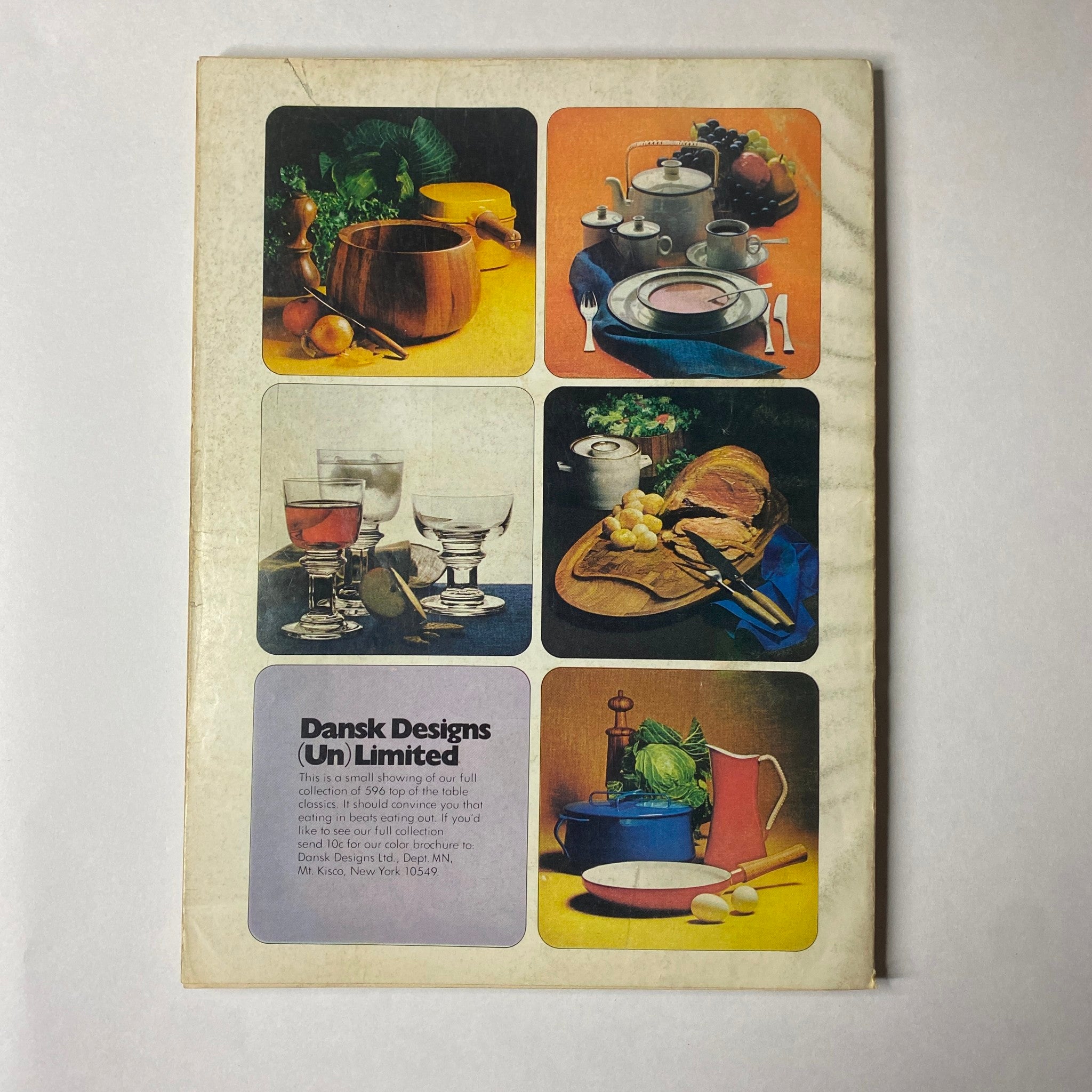 Back cover of Glamour Magazine June 1972 featuring Dansk Designs advertisement, showcasing vintage tableware and kitchen designs.