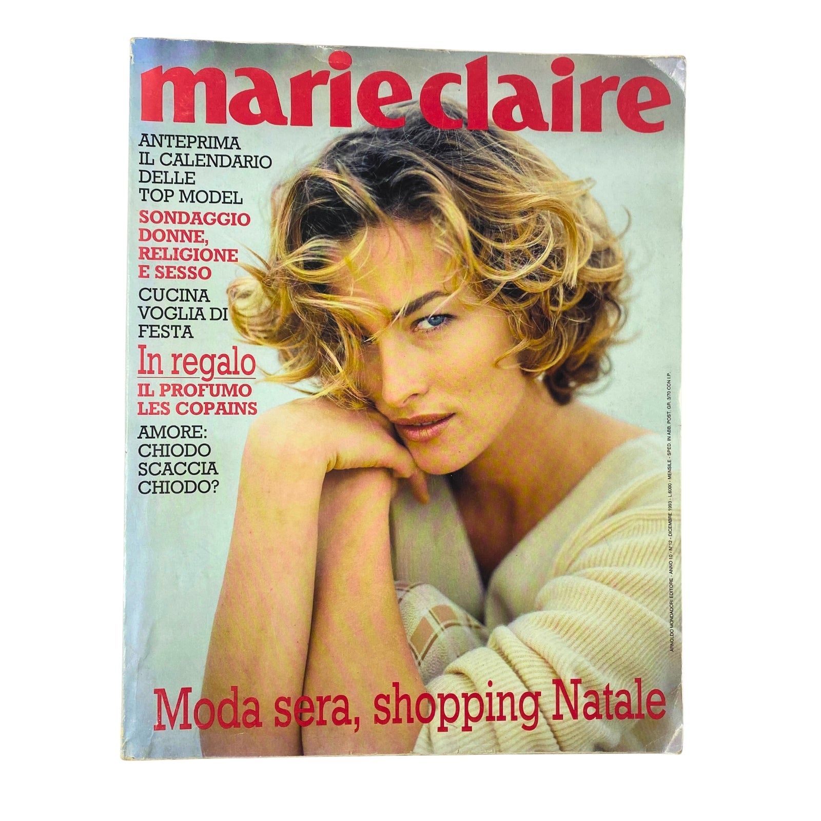 Cover of Marie Claire Italia magazine, December 1993, featuring supermodel Tatjana Patitz. This issue focuses on winter fashion and beauty trends, highlighted as a holiday edition.