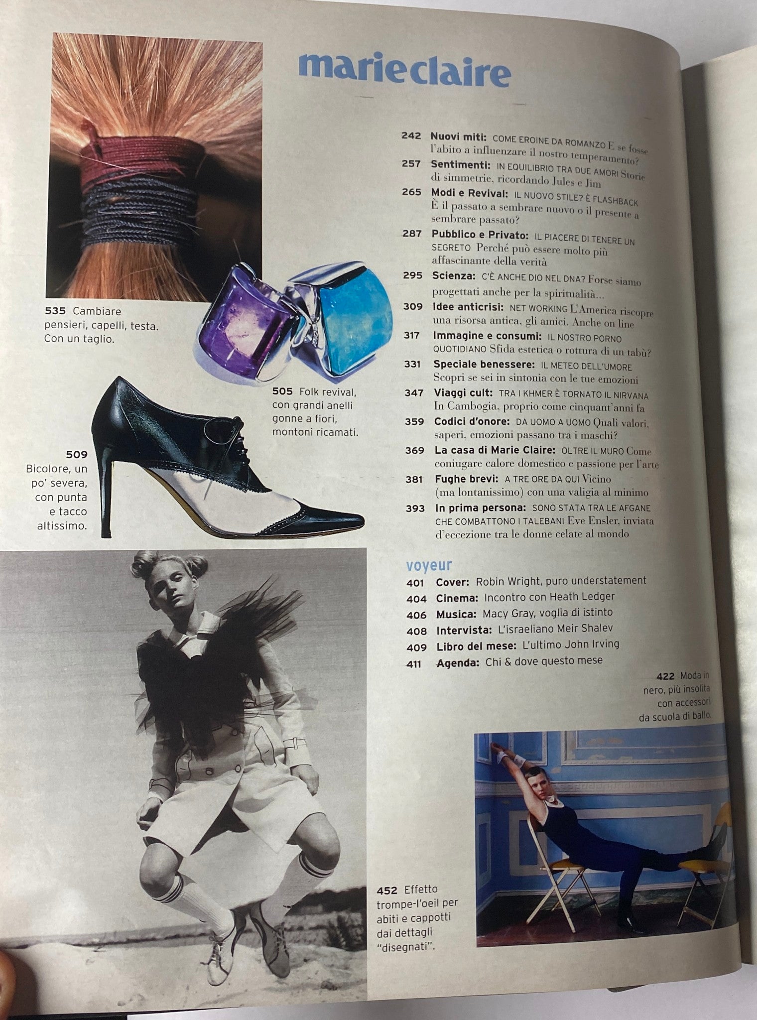 Marie Claire Italia Magazine November 2001 May Andersen Cover showcasing fashion and editorial content, featuring stylish high heels and accessories.